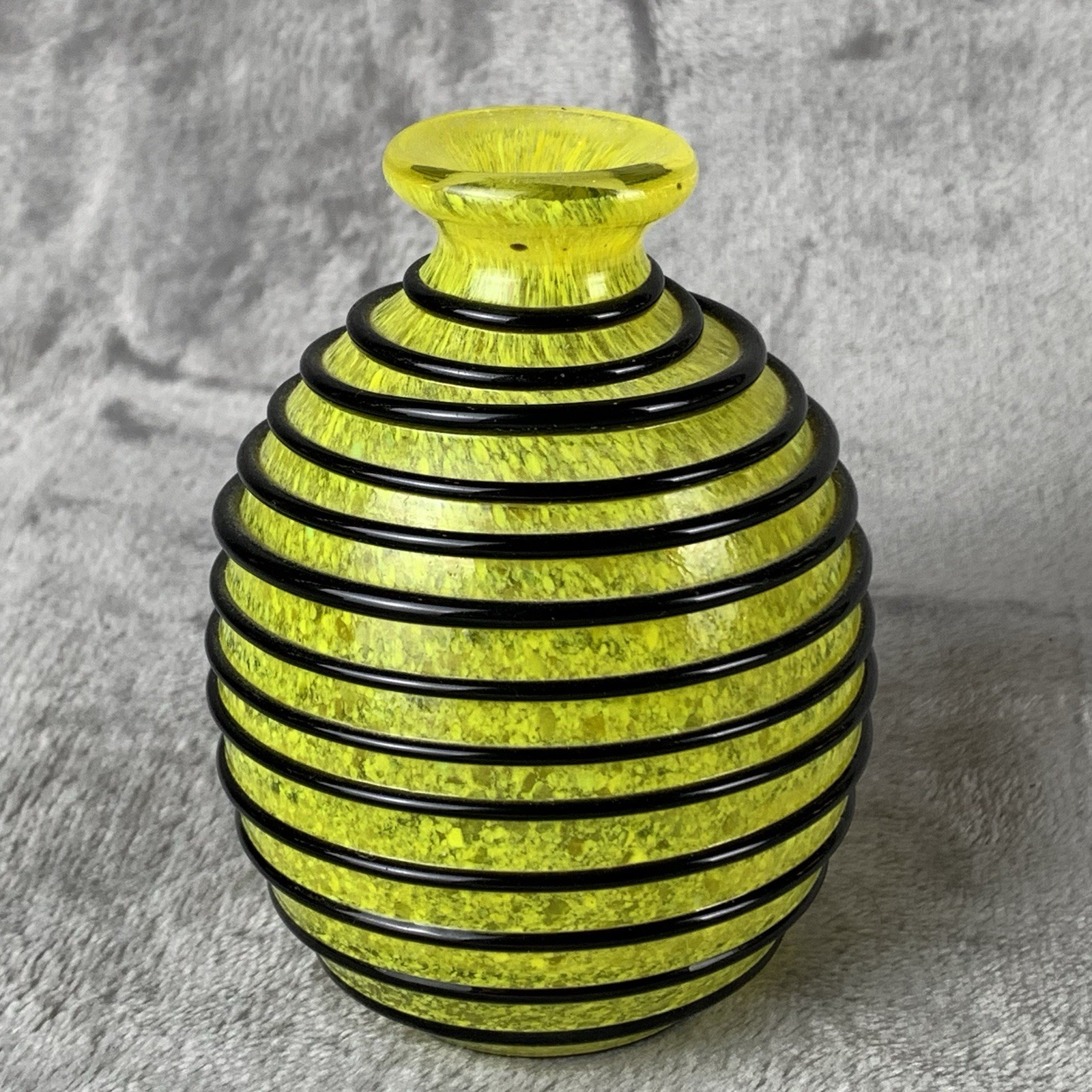 Czechoslovakia Yellow Applied Black String Tango Art Glass Perfume Bottle Read