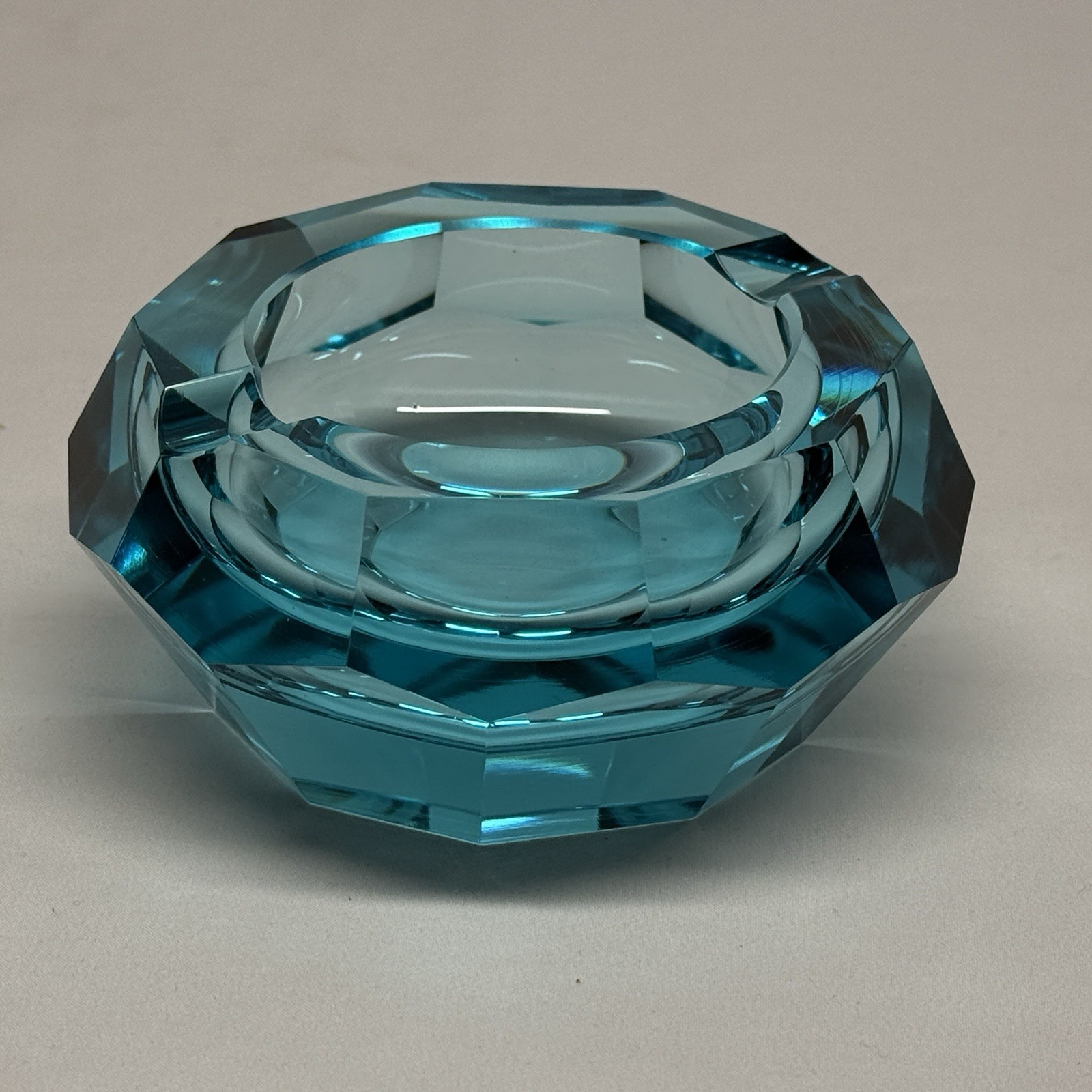 Uranium Turquoise Moser Gem Style Glass Ashtray w/ Imperfections
