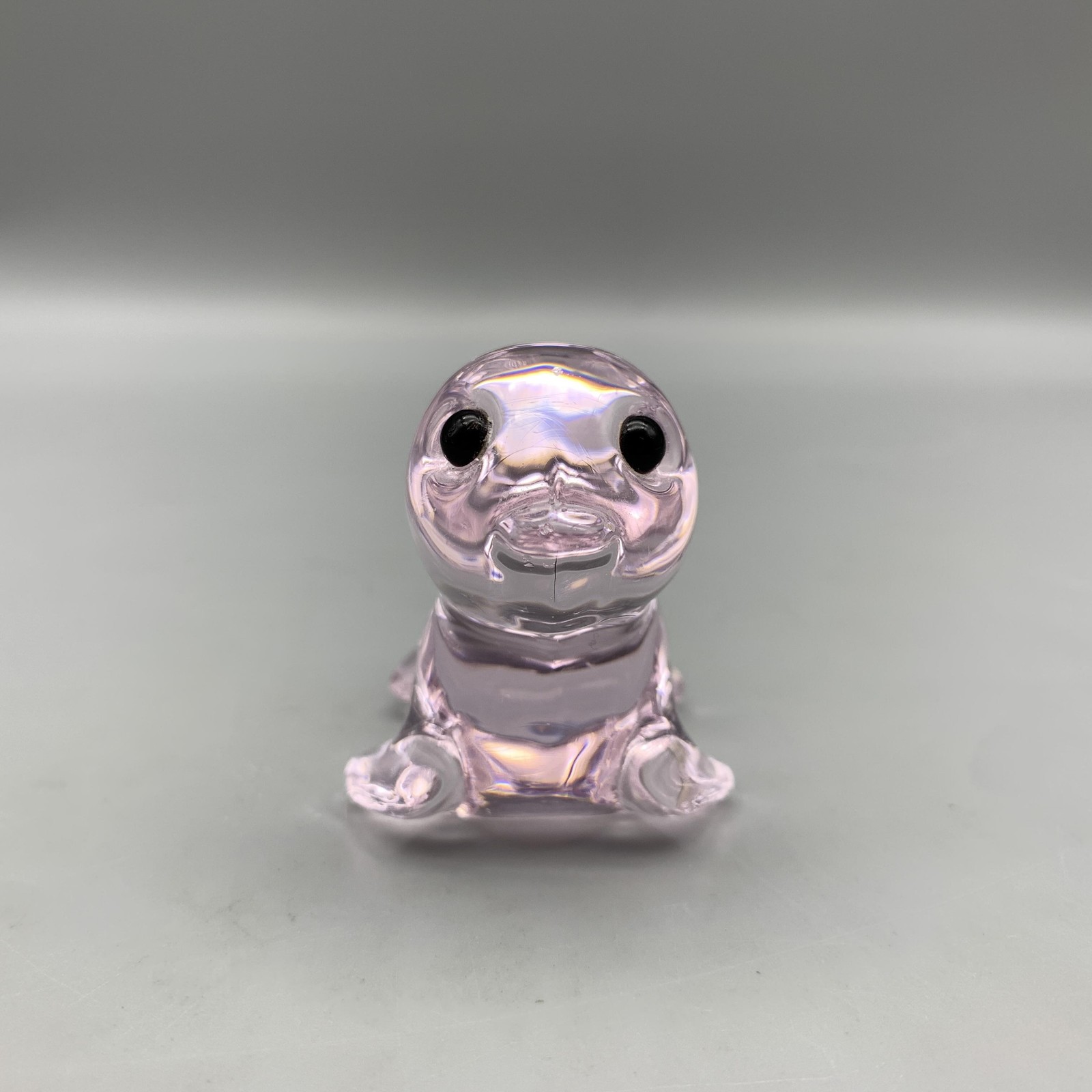 Vintage Oneida Pink Seal Figurine 24% Lead Crystal Art Glass Small Paperweight