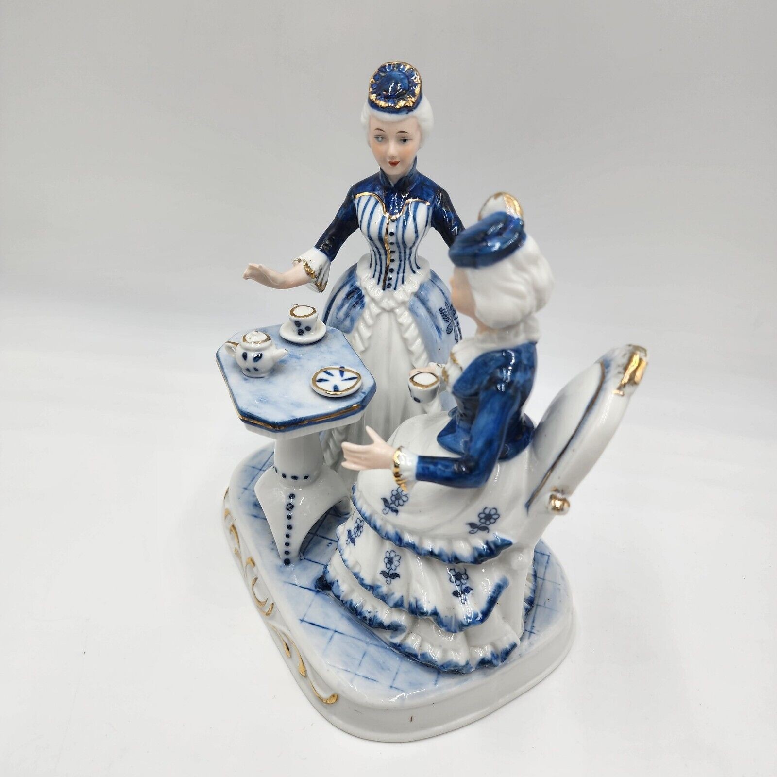 Vintage The Leonardo Collection Porcelain 2 Ladies Tea Party Figurine Blue White