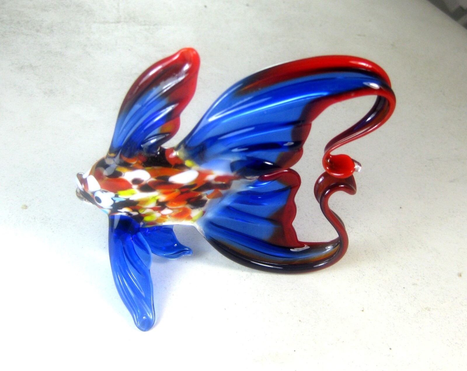 blown glass animals Betta Gold fish blue red murano style figurine handmade 4.0″