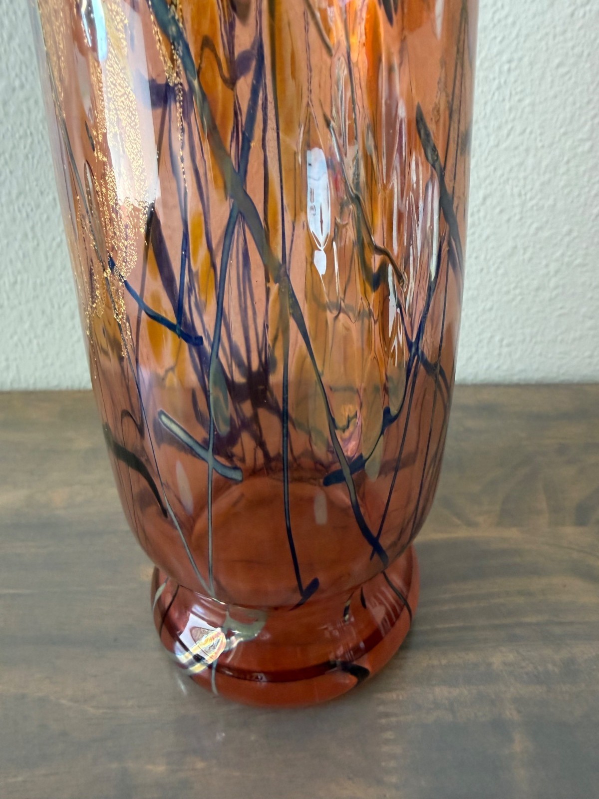 Signed Tim Lazer Dichroic Studio Art Glass Vase 17″
