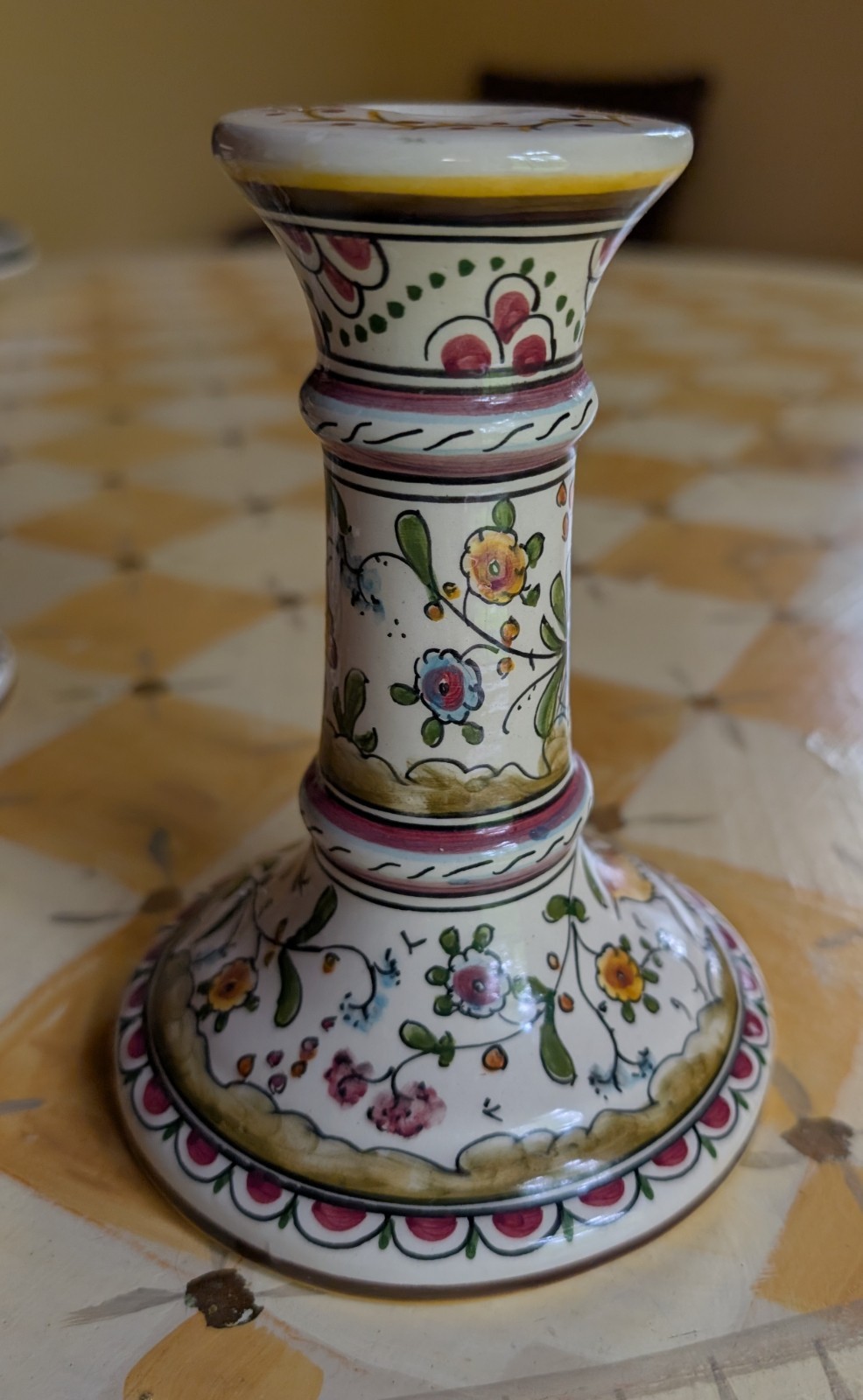 PAIR Candlestick Holders fr Portugal, Hand Painted Birds Floral 5.5″T