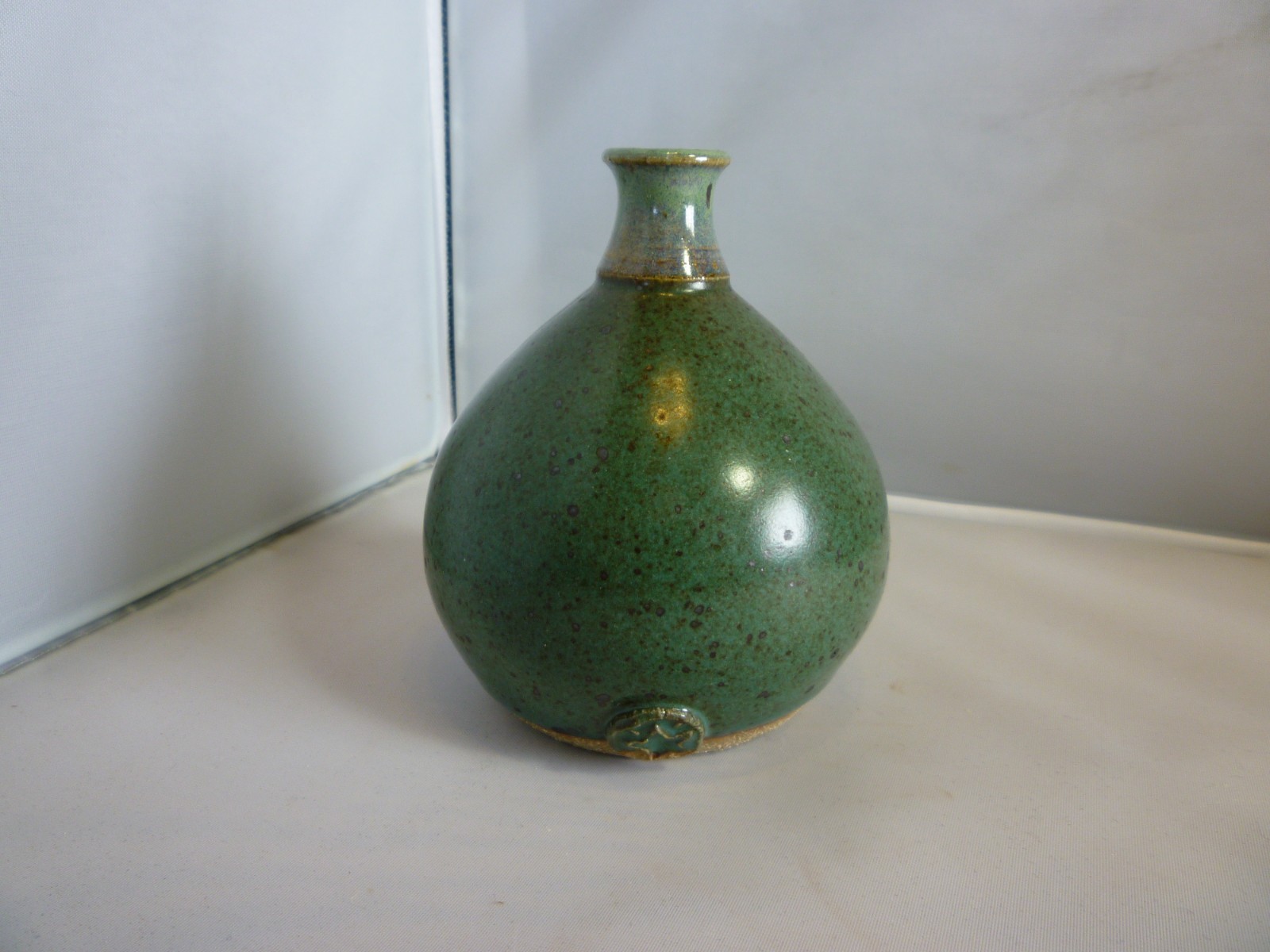 Green Speckled Small Art Pottery Hand Thrown Vase