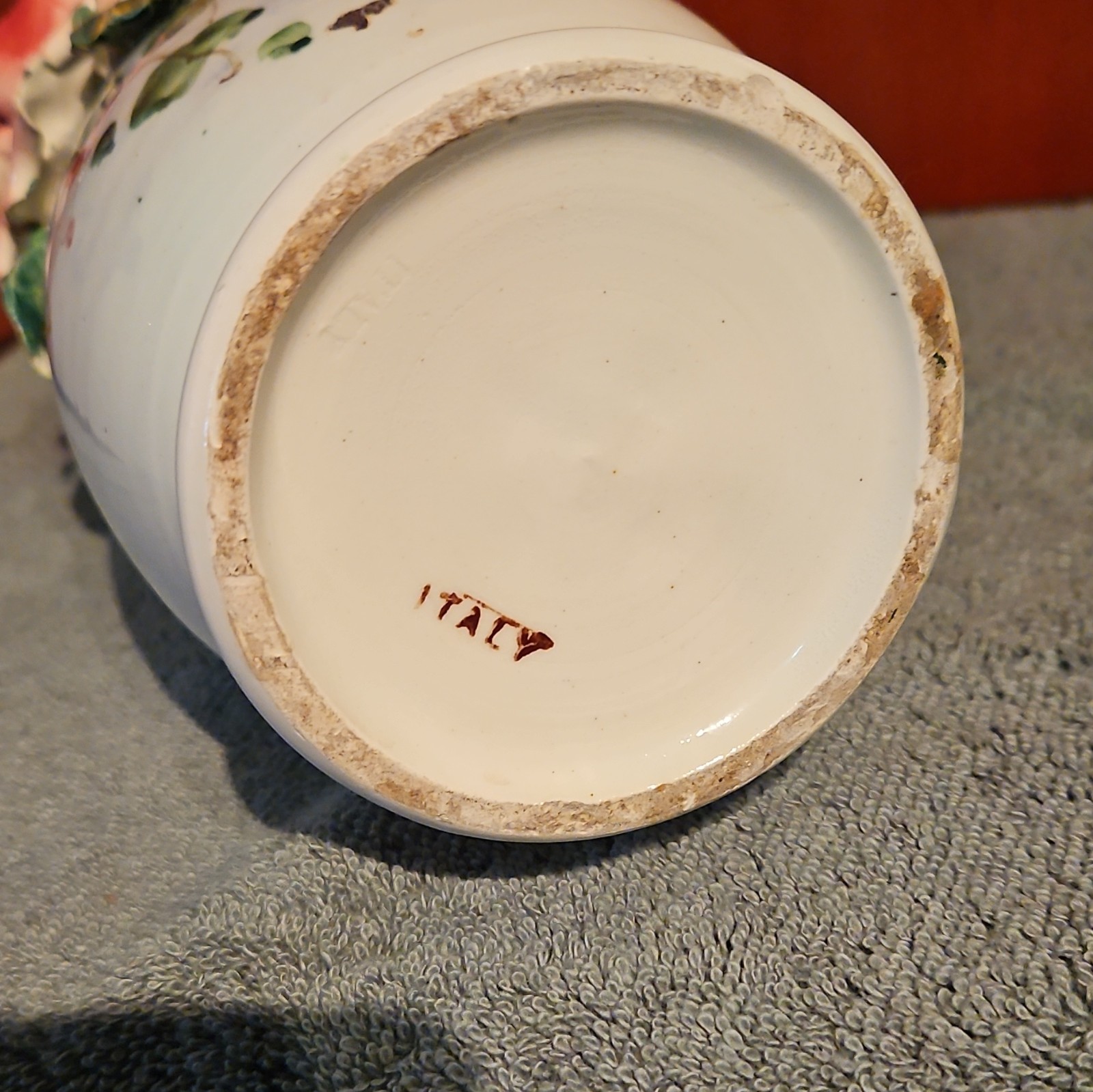 Vintage ~ Italian Vase Pink Rose Art porcelain/ceramic 10″ tall