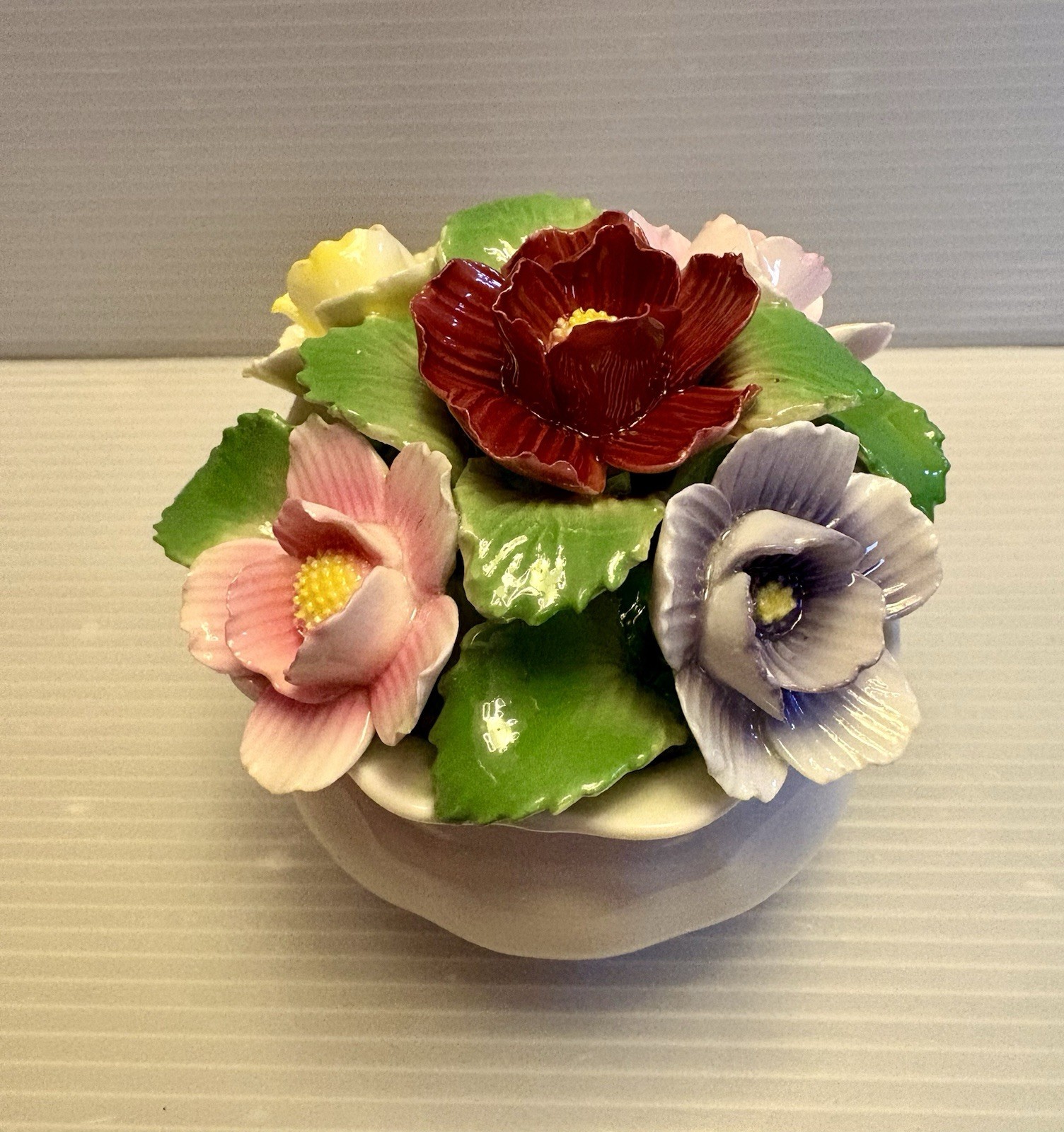 AYNSLEY England Fine Bone China Flower Bouquet in Flower Pot Hand Painted w/Box