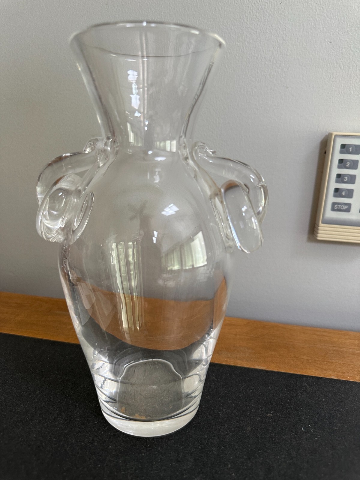Steuben tall vase with handles (signed) – 9.5 inches tall