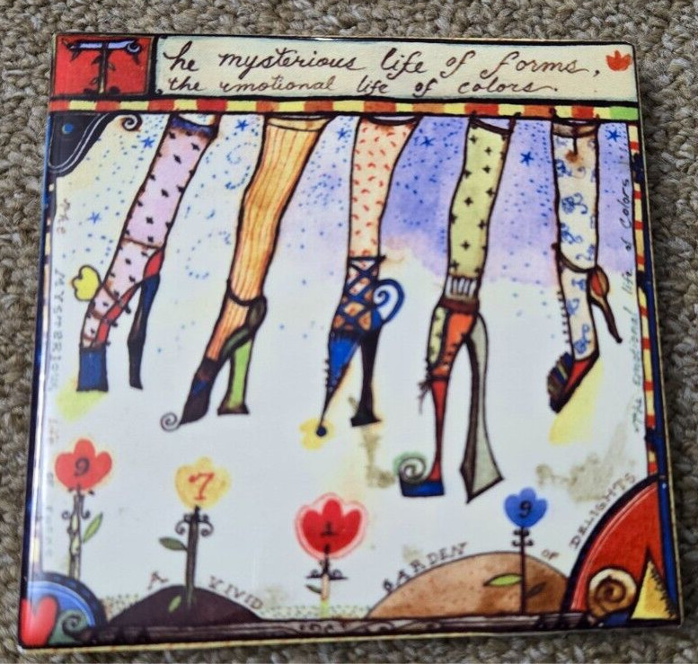 Wendy Costa Tile Trivet A Vivid Garden of Delights High Heels Colorful 4×4″