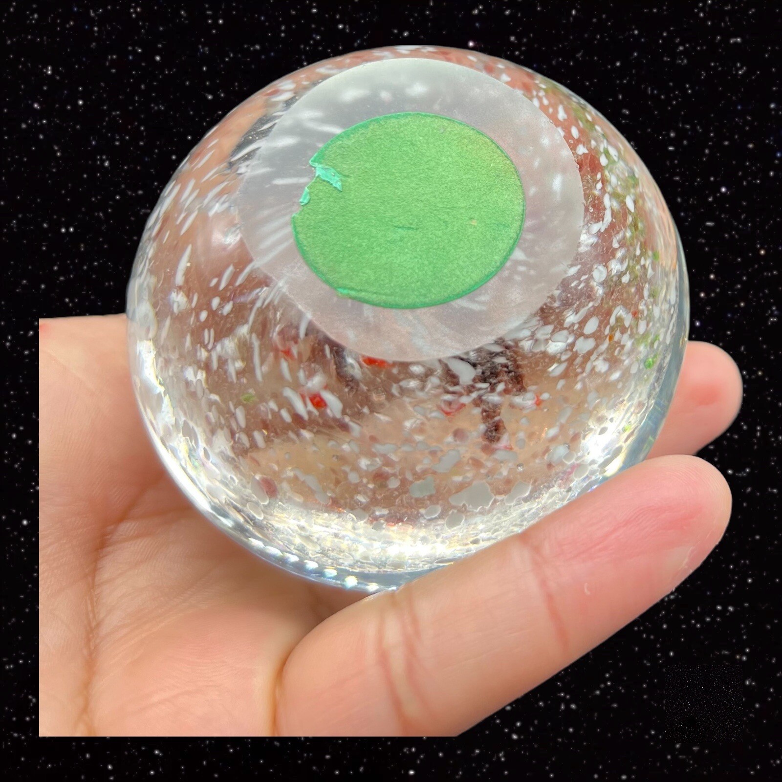 Art Glass Paperweight Cherry Tree w White Dots Round Sphere Vintage Glass 2.5”W