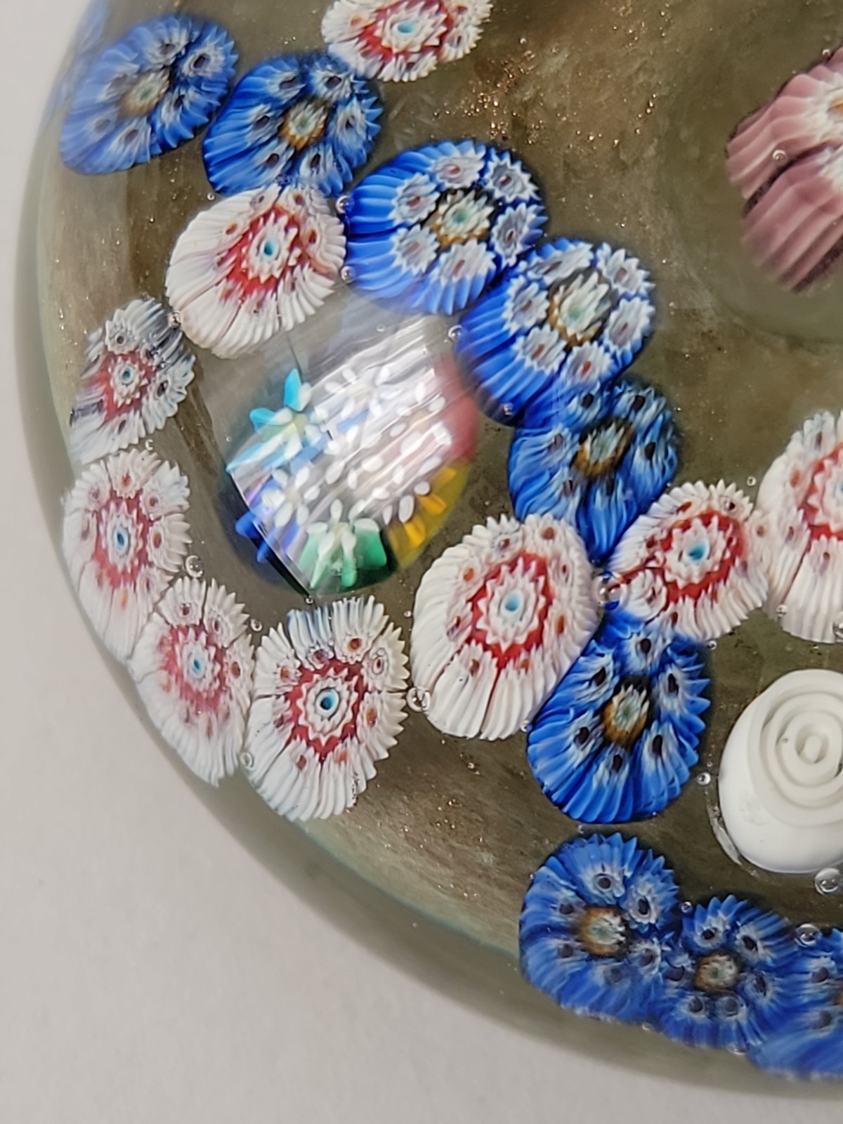 1970s Vintage Large Magnum Murano Double Trefoil Millefiori Glass Paperweight