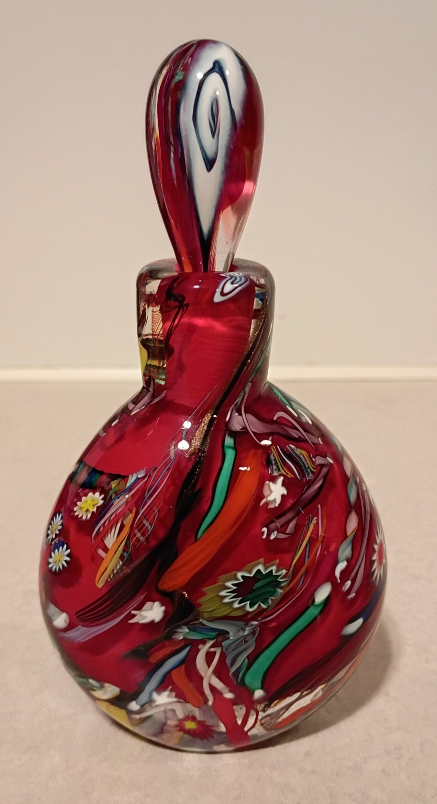2002 Stunning Signed Bruce Freund Red Art Glass Perfume Bottle
