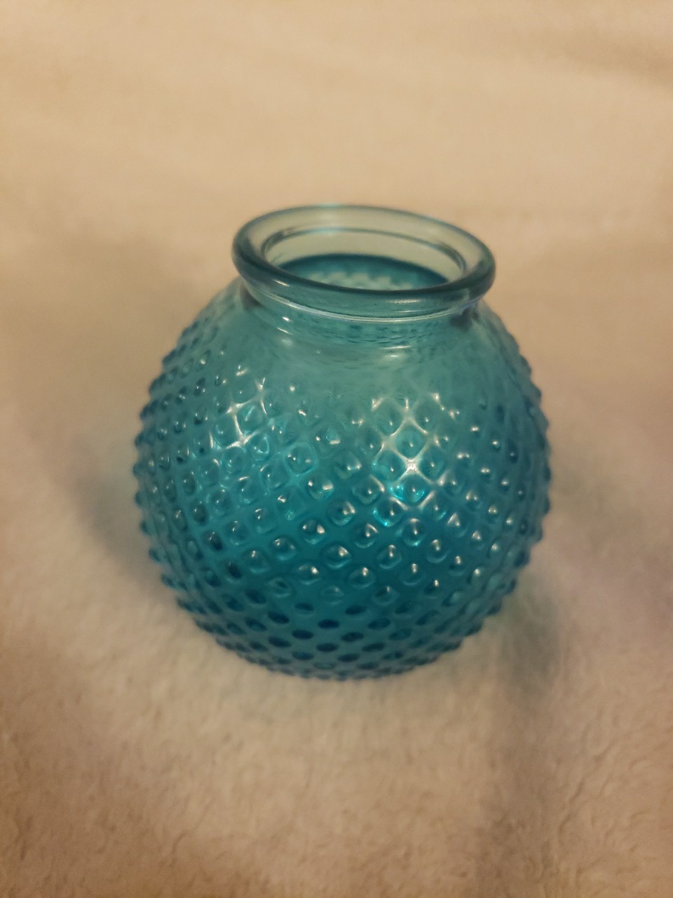 Vintage Round Aqua Blue/ Turquoise Hobnail Pressed Glass Bud Vase 3″inches Tall