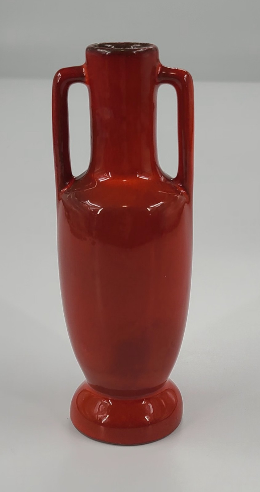 VTG 1980s Frankoma Pottery #20 Handmade Orange Double Handled Bud Vase 6.5″