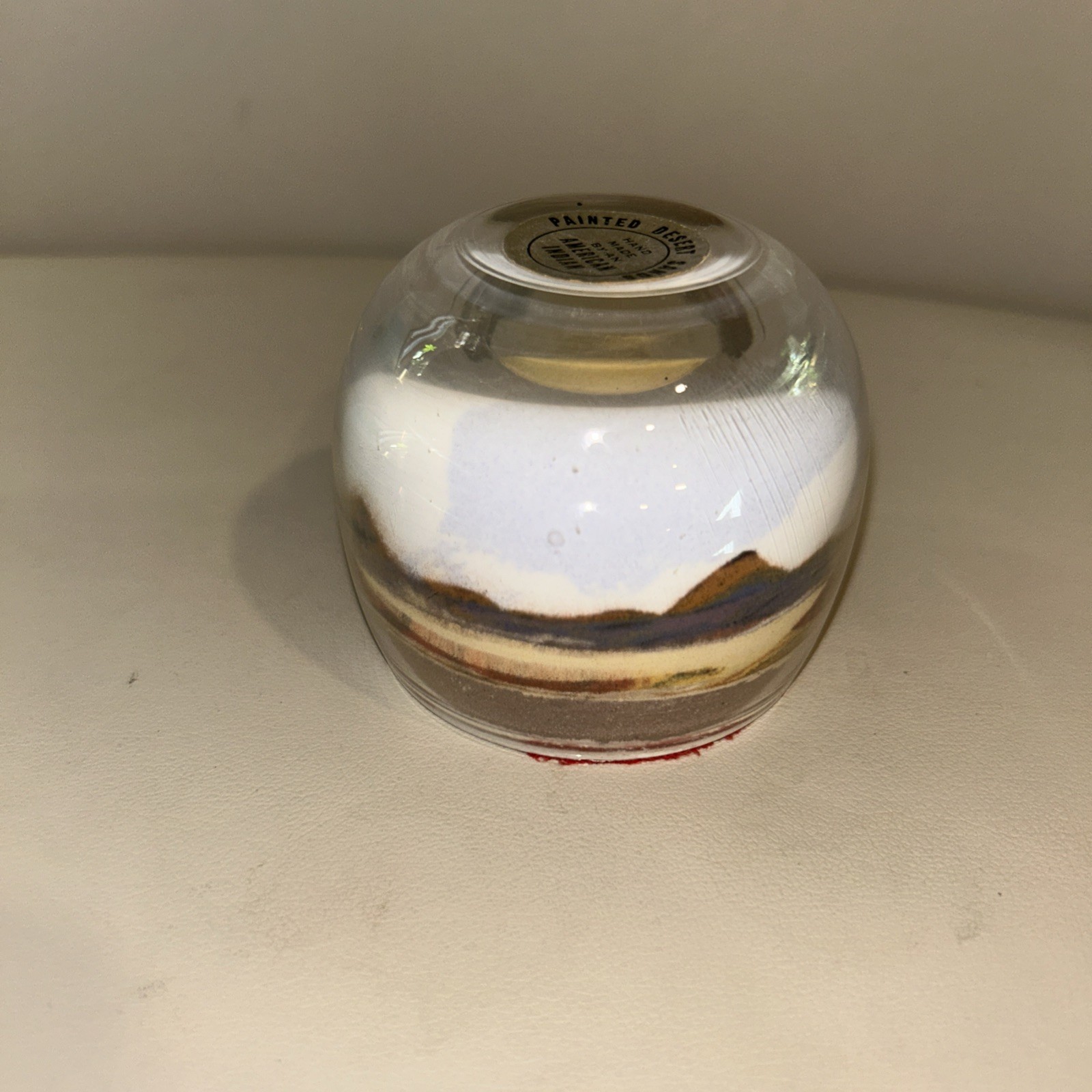 Vintage Paperweight Sand Art Painted Desert Native American Scene Hand Made