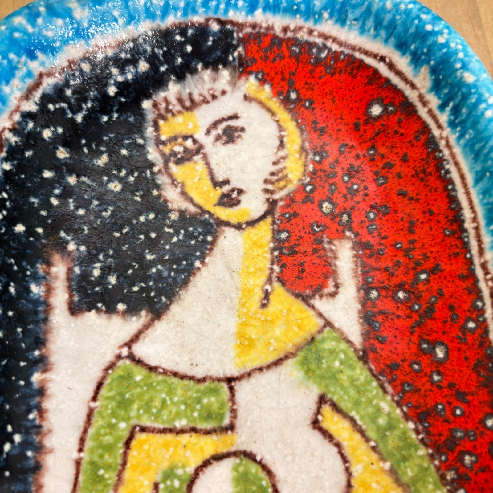 Vtg Raymor Pottery Mid Century Lava Glaze Cigar Ashtray Cubist Female Portrait