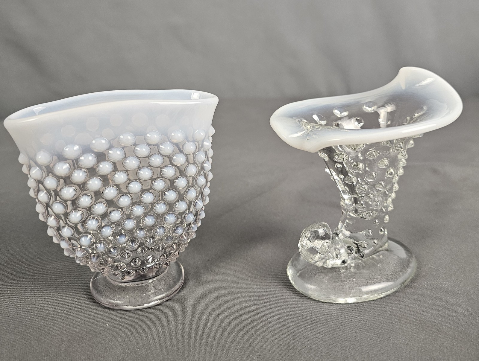 Fenton French Opalescent Hobnail Pattern 2 Small Vases