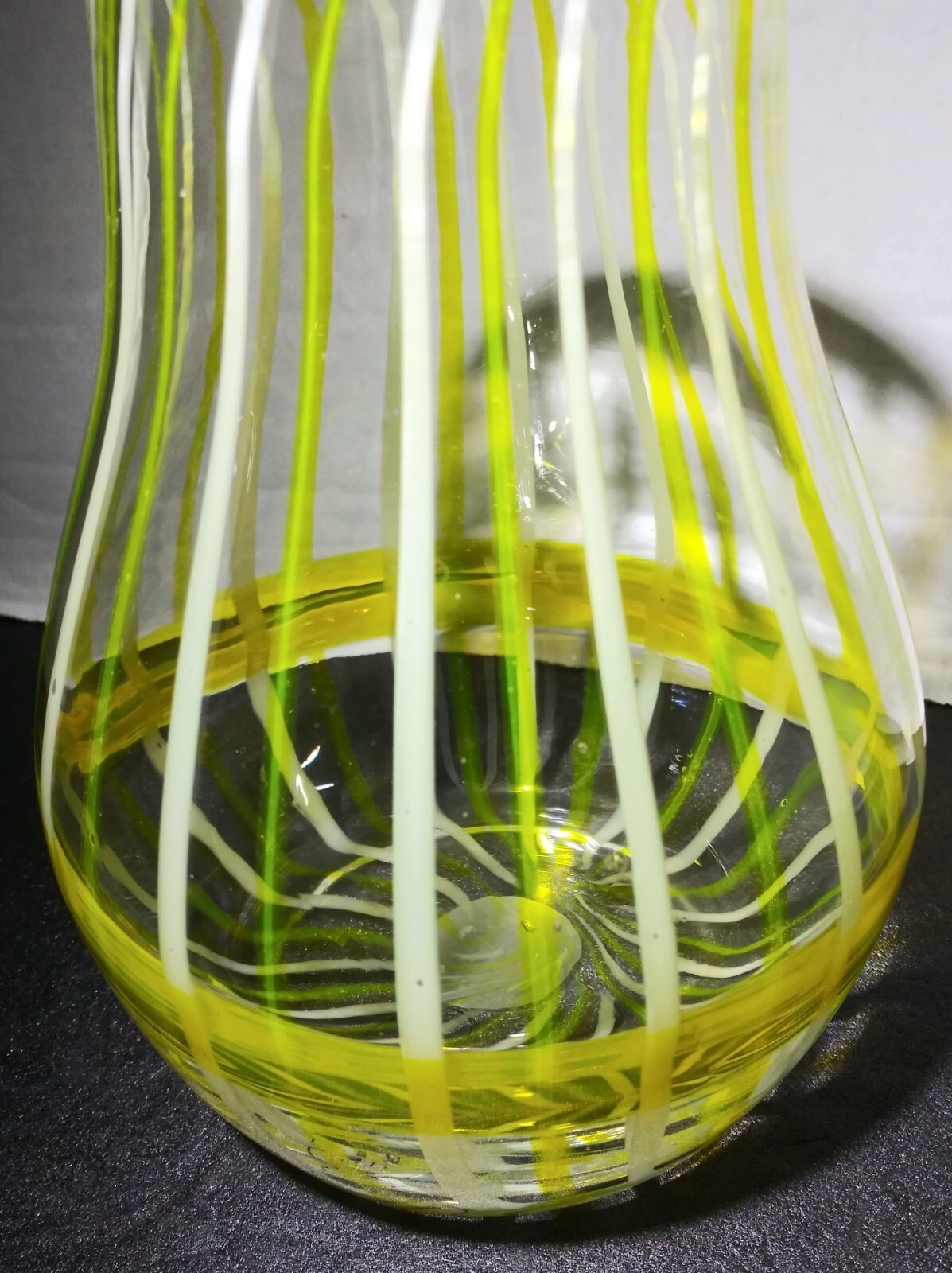 Anthropologie Yellow Stripes 6.5” Tall Blown Glass Vase Art Glass
