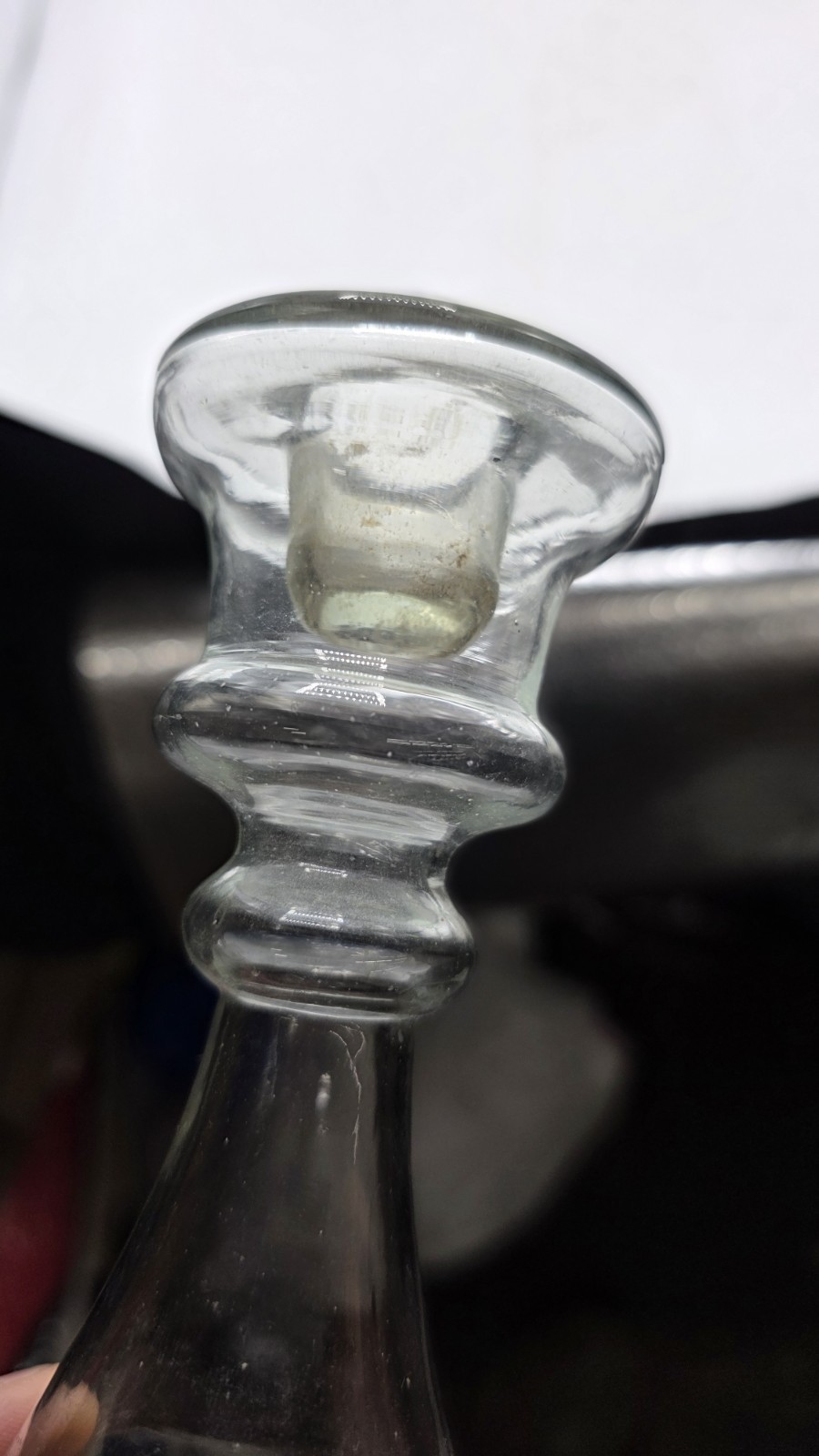 18th Century Free Blown Glass Hollow Candlestick Unusual Style Continental