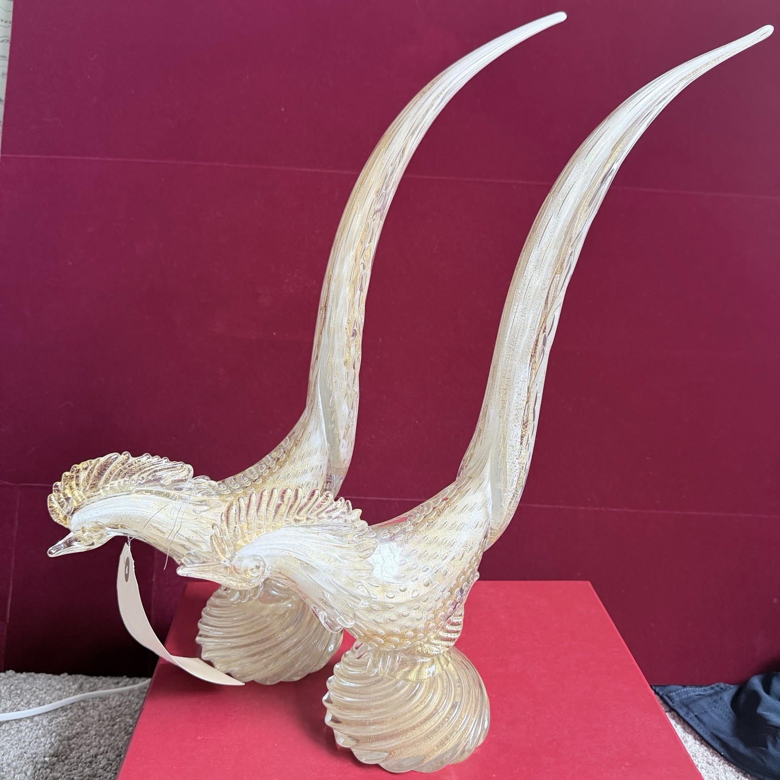 Rare Large 16” Vintage 1950’s Archimede Seguso Gold Murano Glass Pheasant Birds