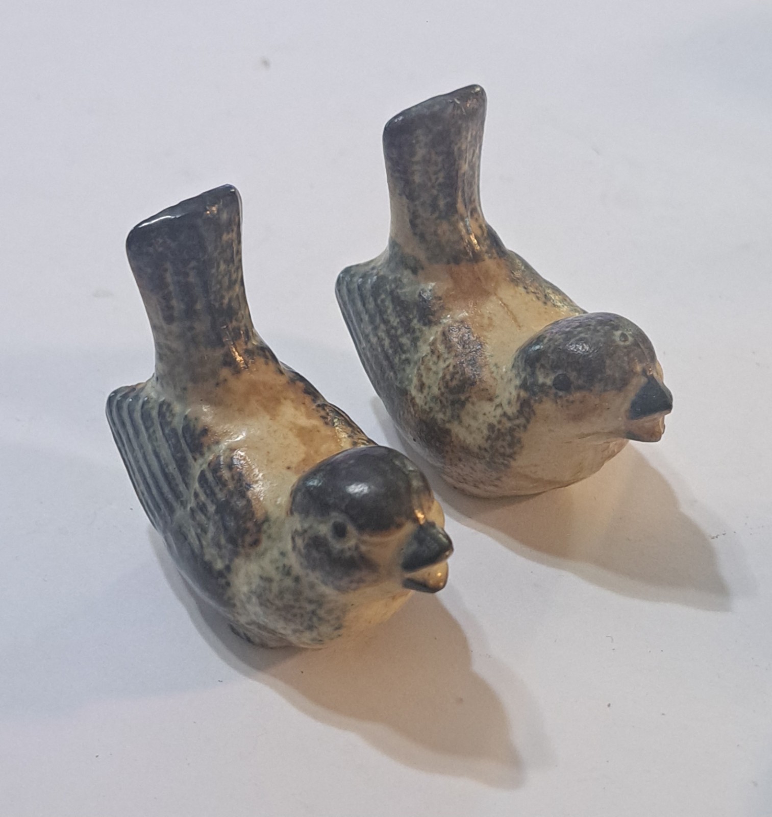 Vintage Otagiri Stoneware Birds Figurines Mini Speckled Brown Ceramic Lot Of 2