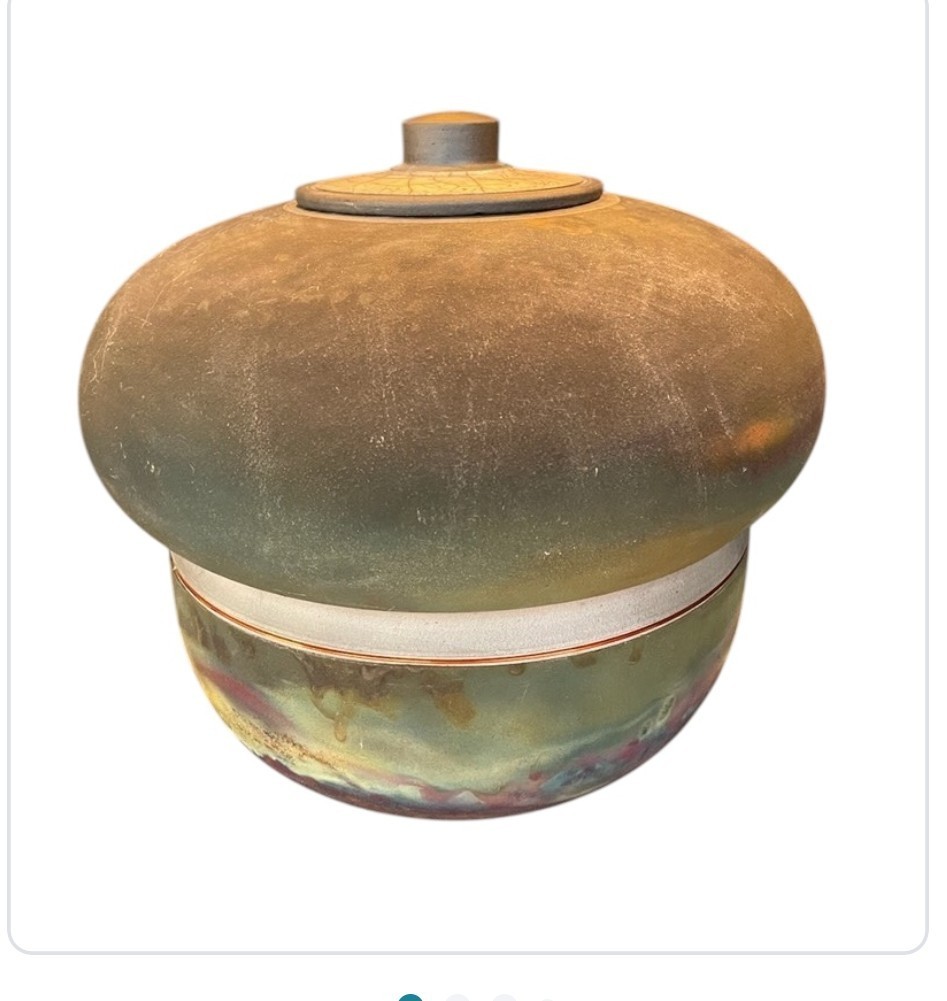 Paul Anderson Raku Pottery Container Copper Wire Signed Rare