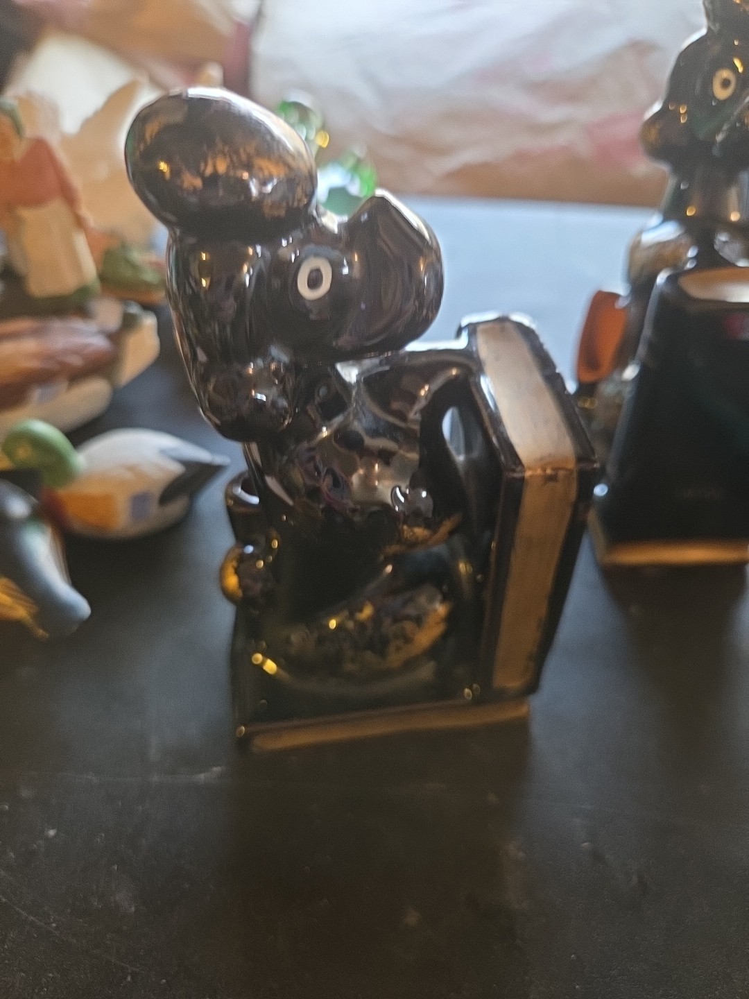 Vintage Japan Glazed Brown Pottery Poodle Bookends with Pen Holders 6 1/4″ Tall