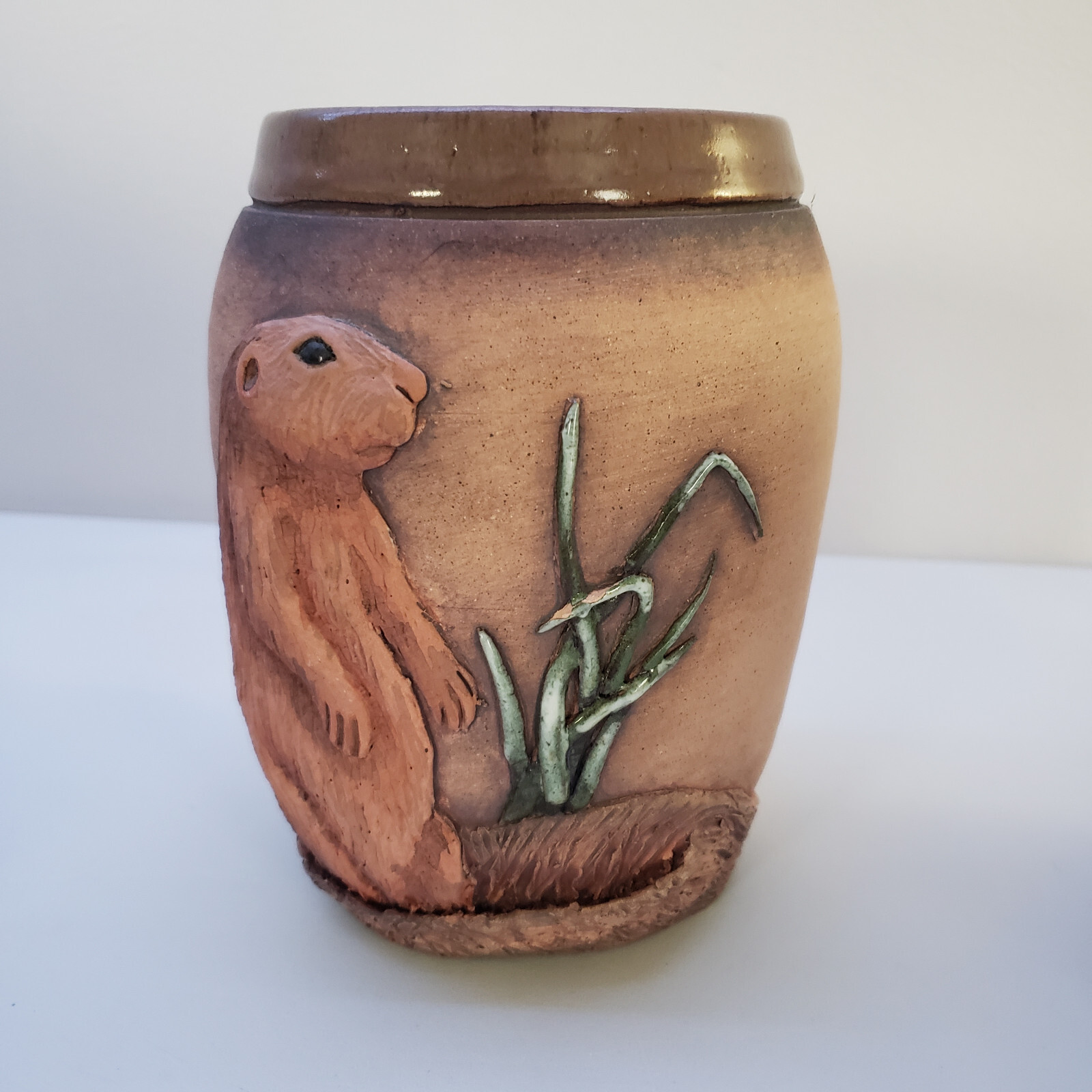Old Patagonia Pottery Vase Gopher Muskrat Studio Art 1997 Signed 6.5″ VTG