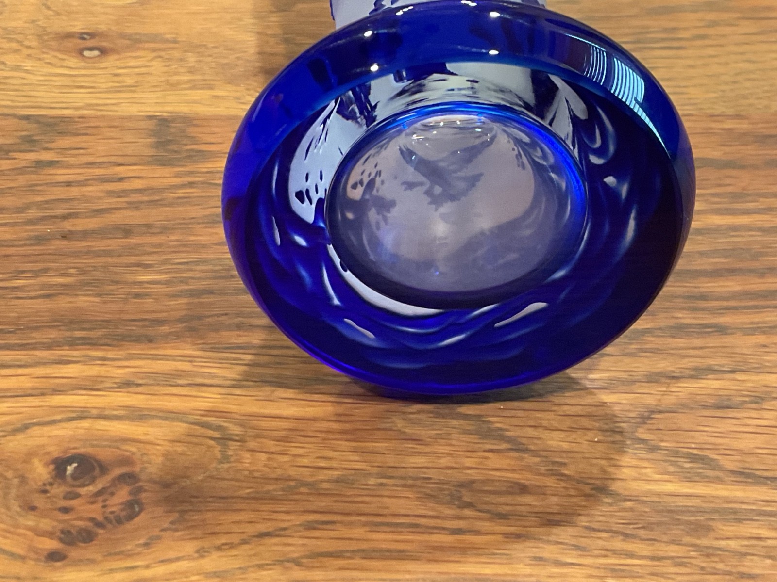 VTG SAND WHEEL CUT FROSTED & COBALT BLUE IRIDESCENT GLASS VASE “SEAGULLS” 10”