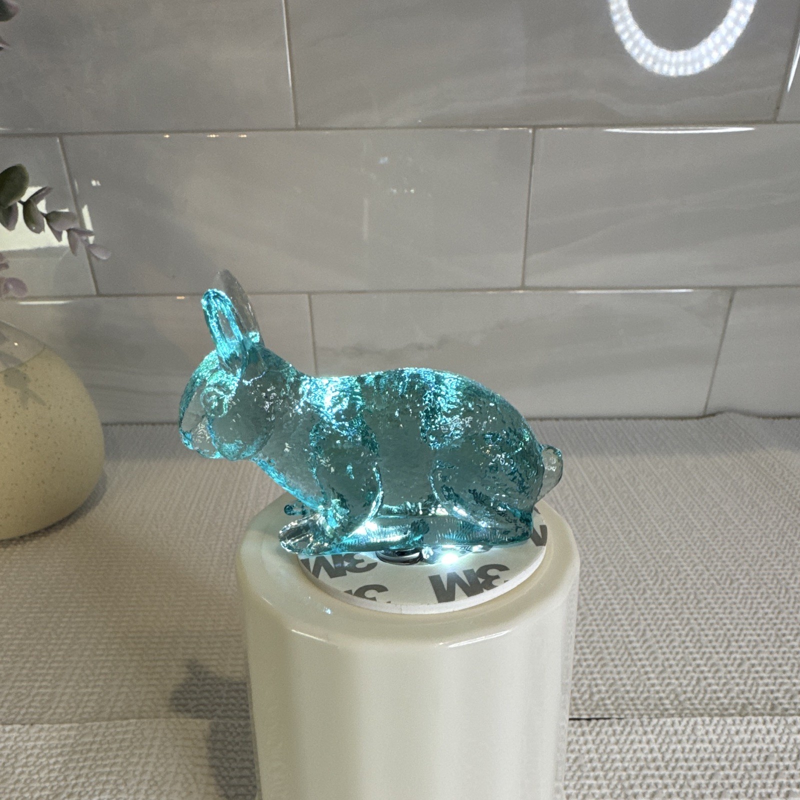 Vintage Mosser Blue & Clear Art Glass Rabbit Figurine 3 in