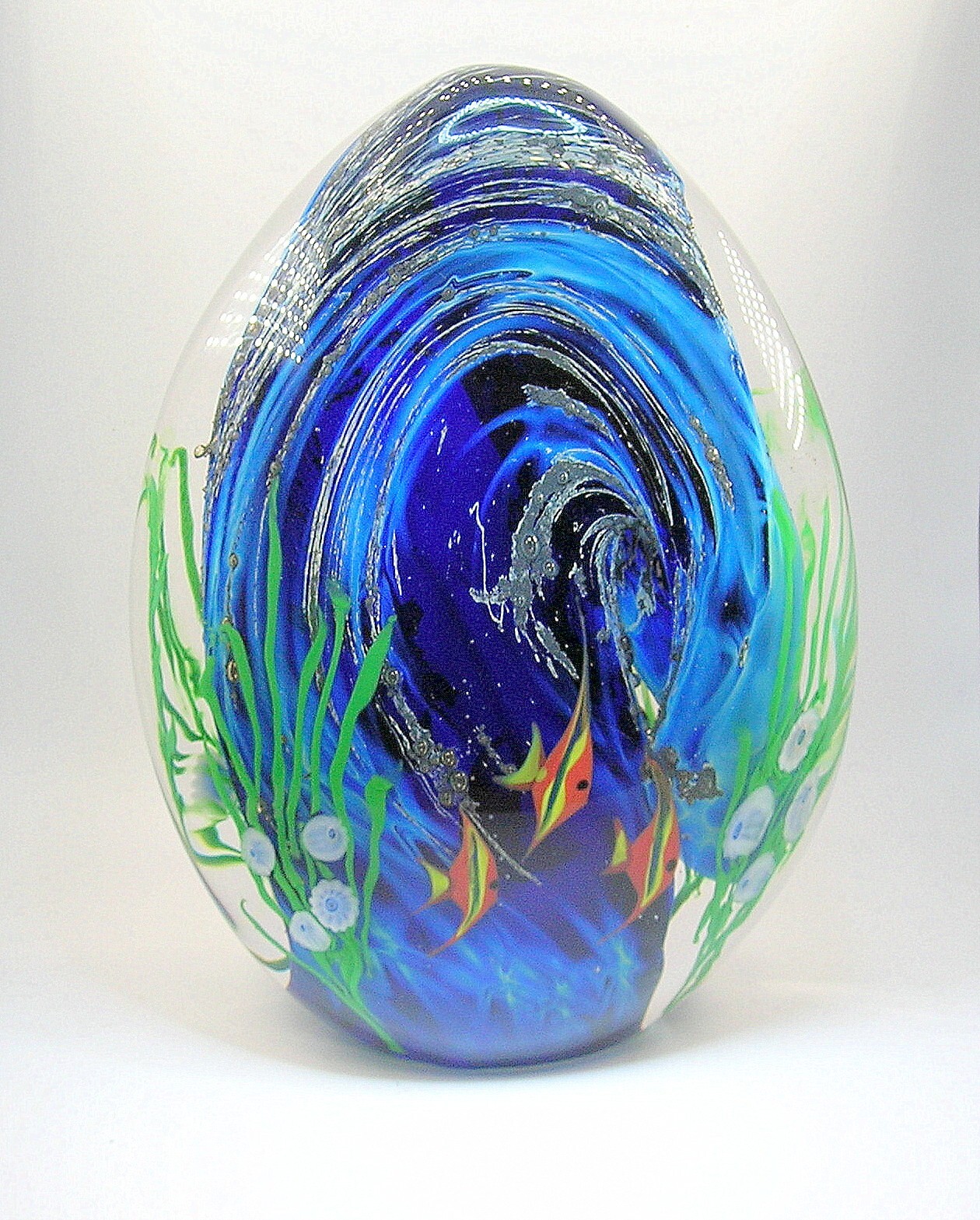 ZELLIQUE STUDIO LARGE FISH AQUARIUM DOUBLE SIDED ART GLASS 8 3/4″ TALL -B. OFFER