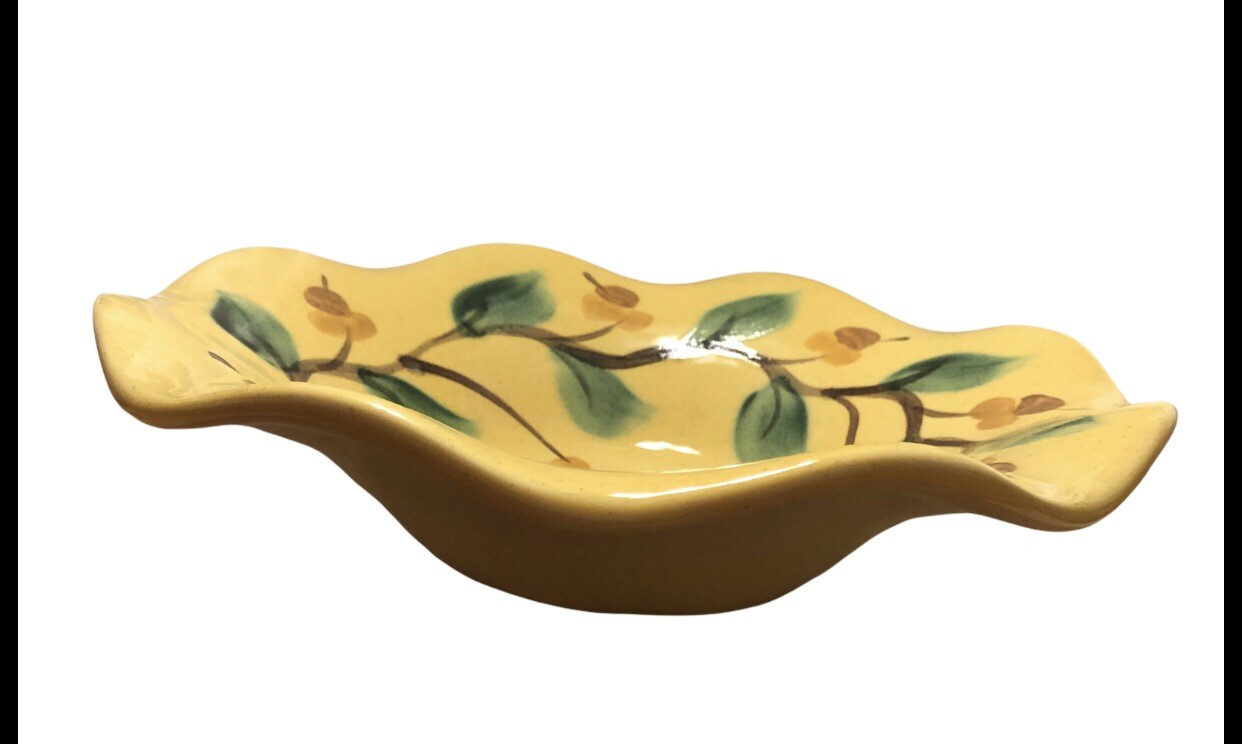 Gail Pittman Signed Siena Ruffled 10.5″ Compote Bowl/Candle Holder Hand Painted