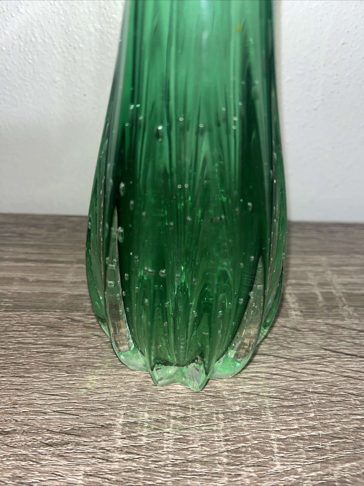 tasteful vintage glass art dark green glass 14inch vase with thick Open Top