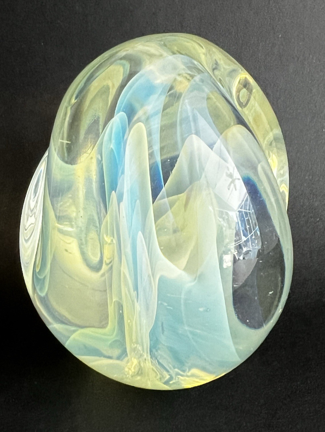 Gilbert Johnson Art Glass Bimorphic Opalescent Glass Paperweight Signed 1981