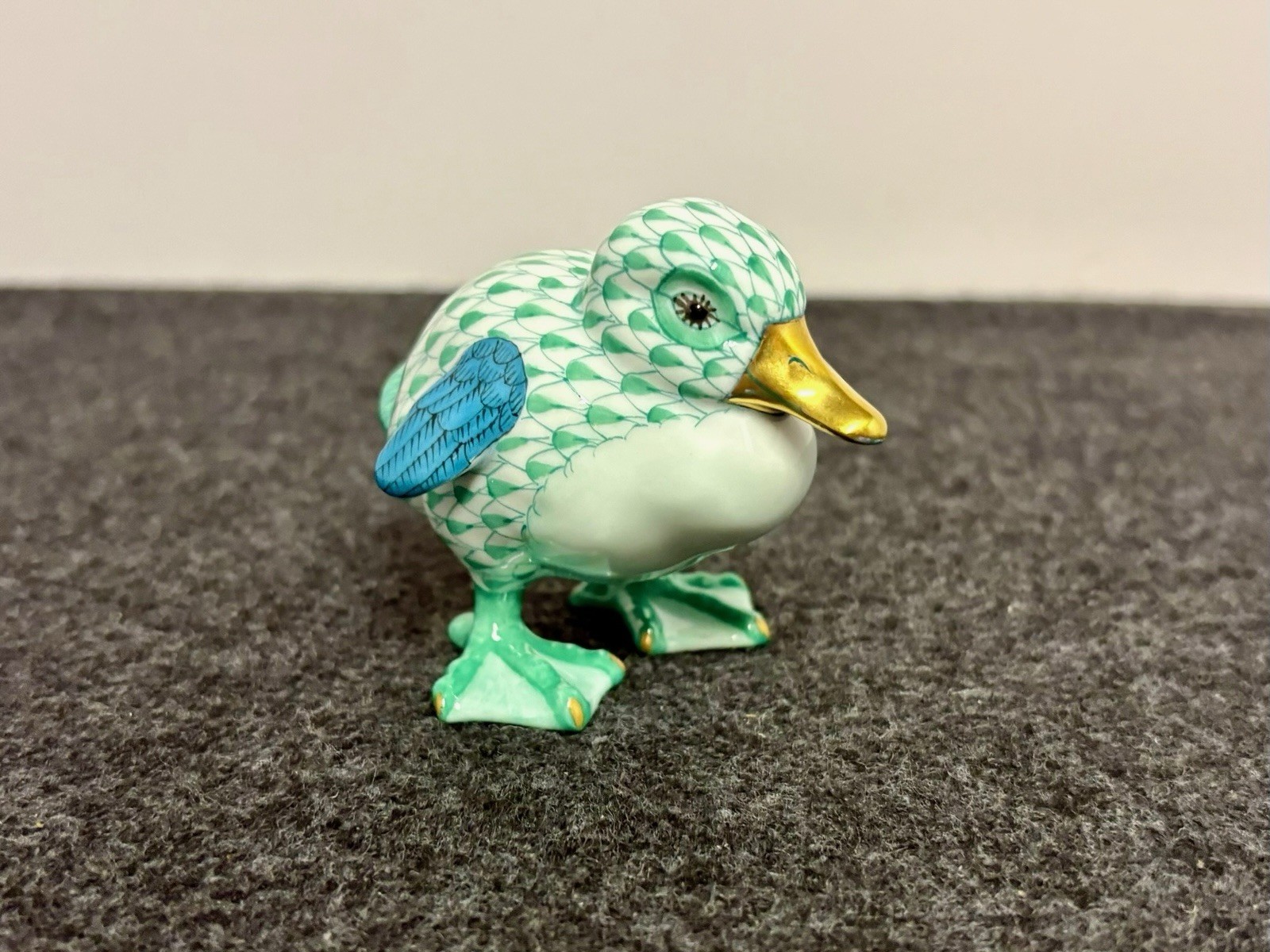 Herend Hungary Green Fishnet 24k Baby Duck / Mallard Figurine 2.5 in.