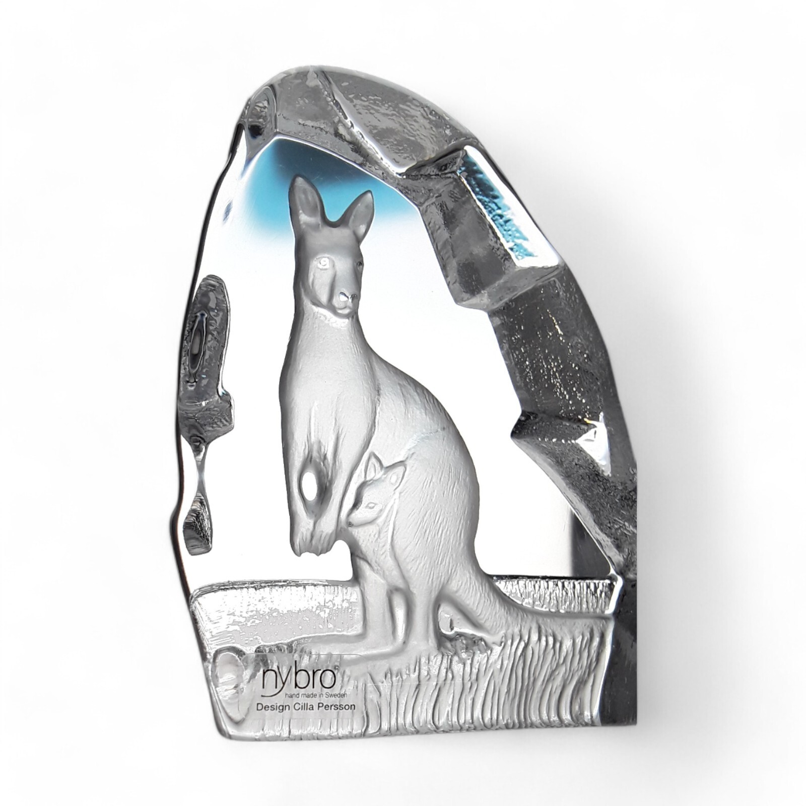 Nybro Crystal Kangaroo Paperweight Sculpture Cilla Persson Design Sweden – 4″