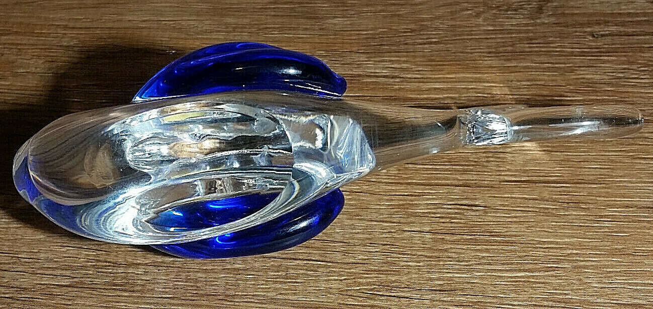 Original Cristais Hering, Crystal Fish, Handmade in Brazil, Clear and Blue Glass