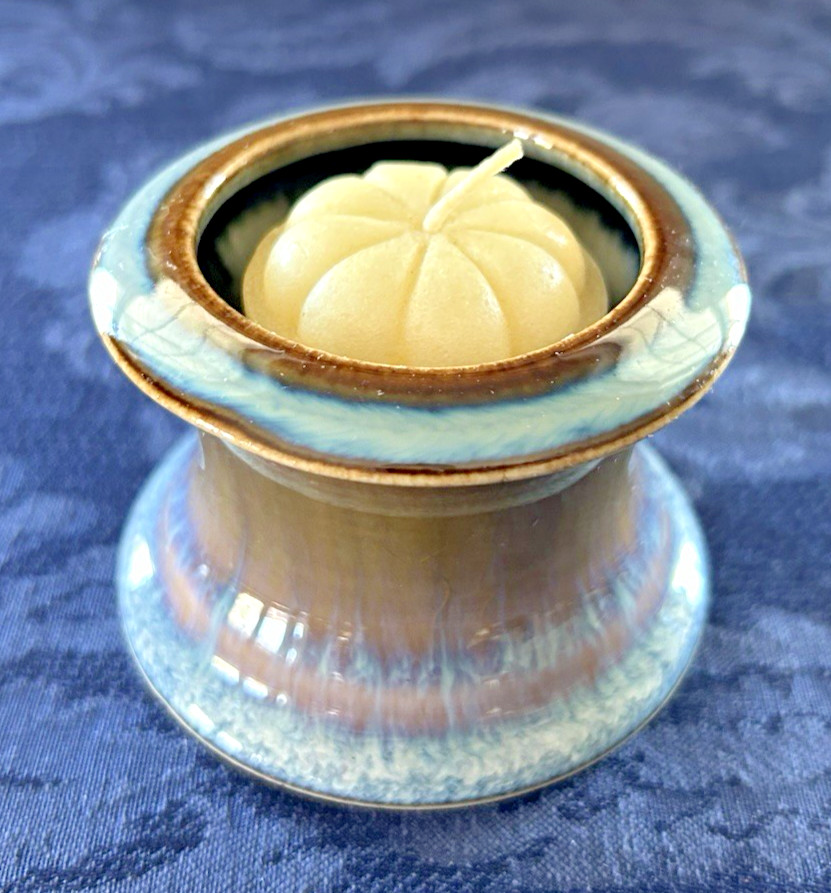 Bill Campbell Studio Art Pottery Drip Glaze Votive Candle Holder Blues Browns