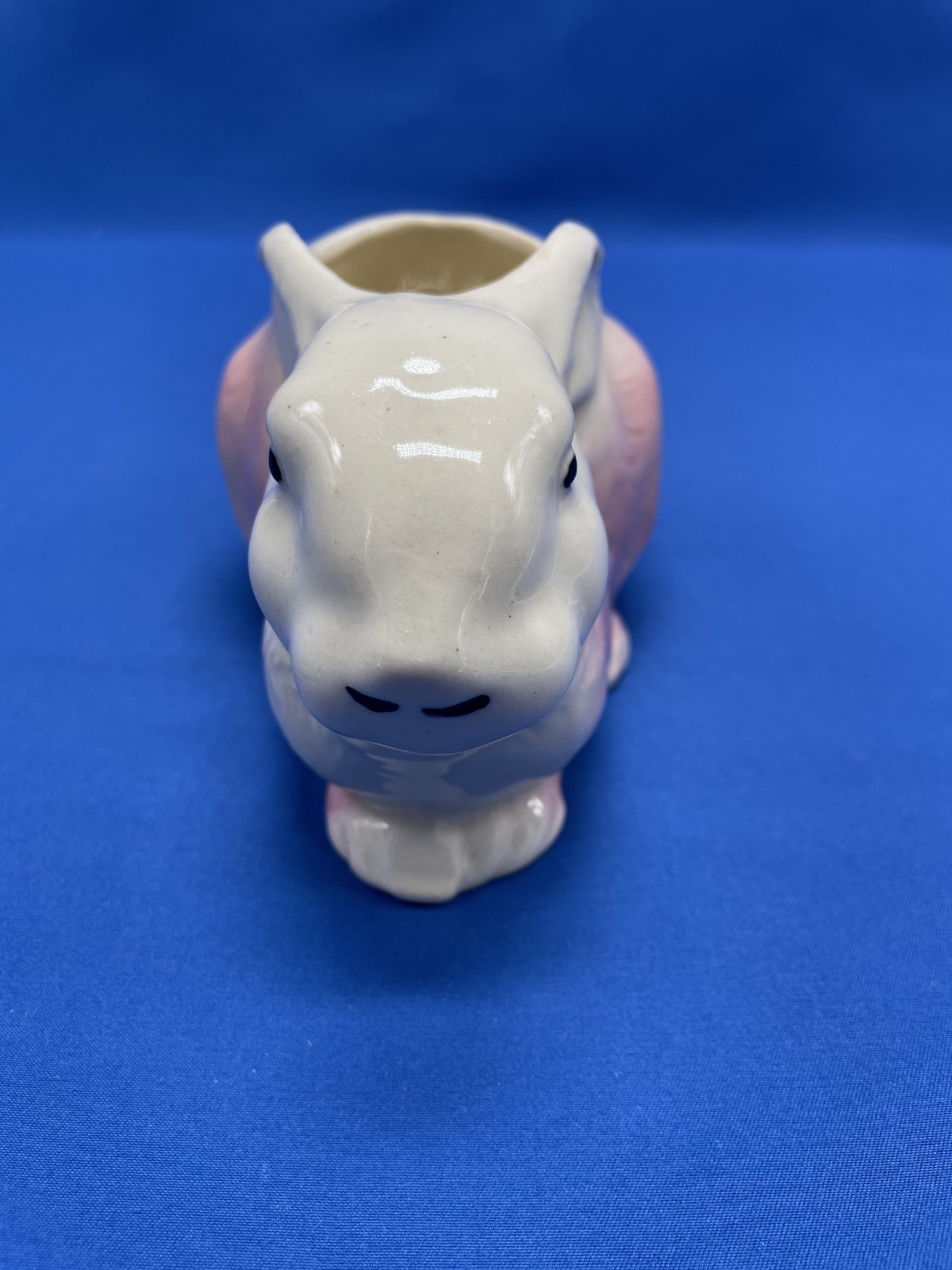 Bunny Rabbit Ceramic Planter Pink White 7 x 3.5 In Vintage Easter MCM