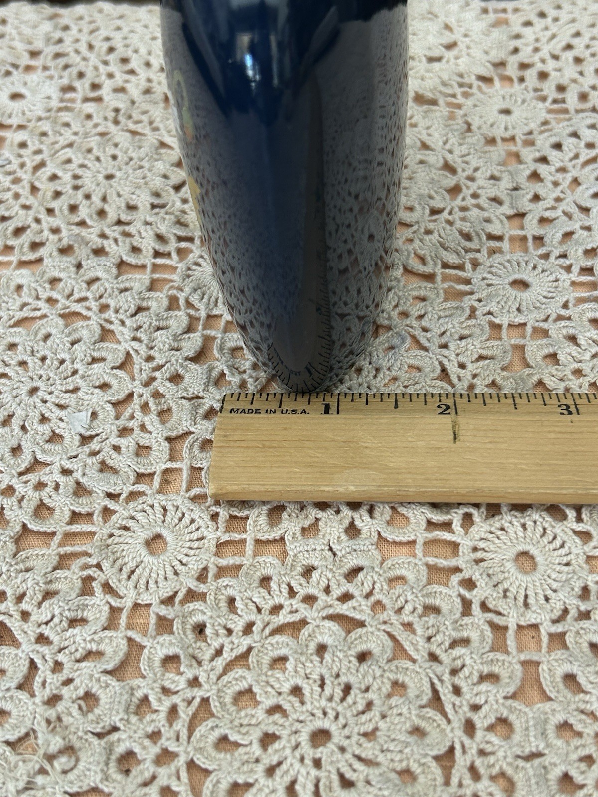 Vintage Yamaji Japan Blue Ceramic Porcelain Vase With Wild Flowers Beautiful EUC