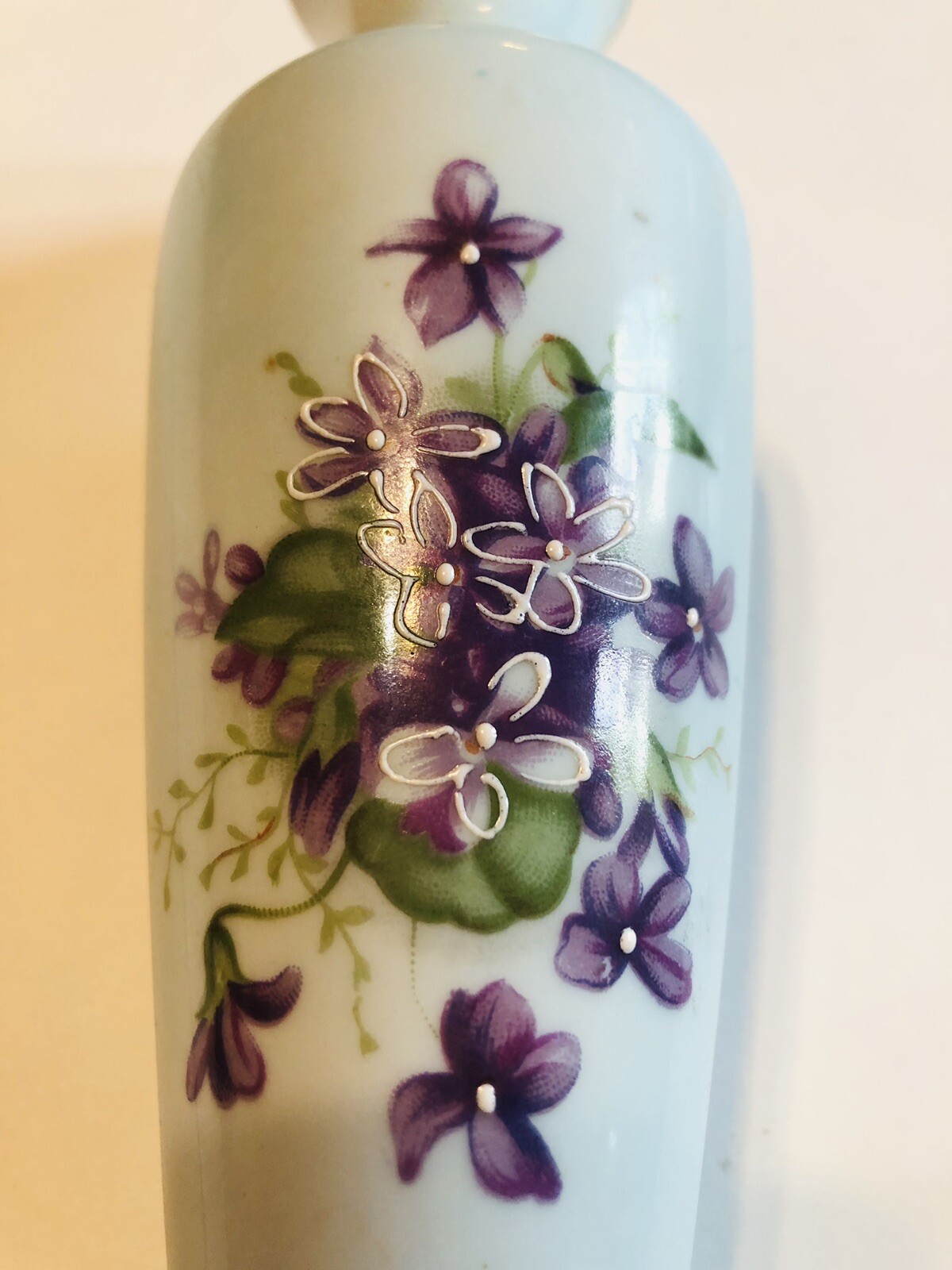 Norleans Violet Viola Flower Bud Vase 8″ Tall vtg Light Blue Purple Floral Japan