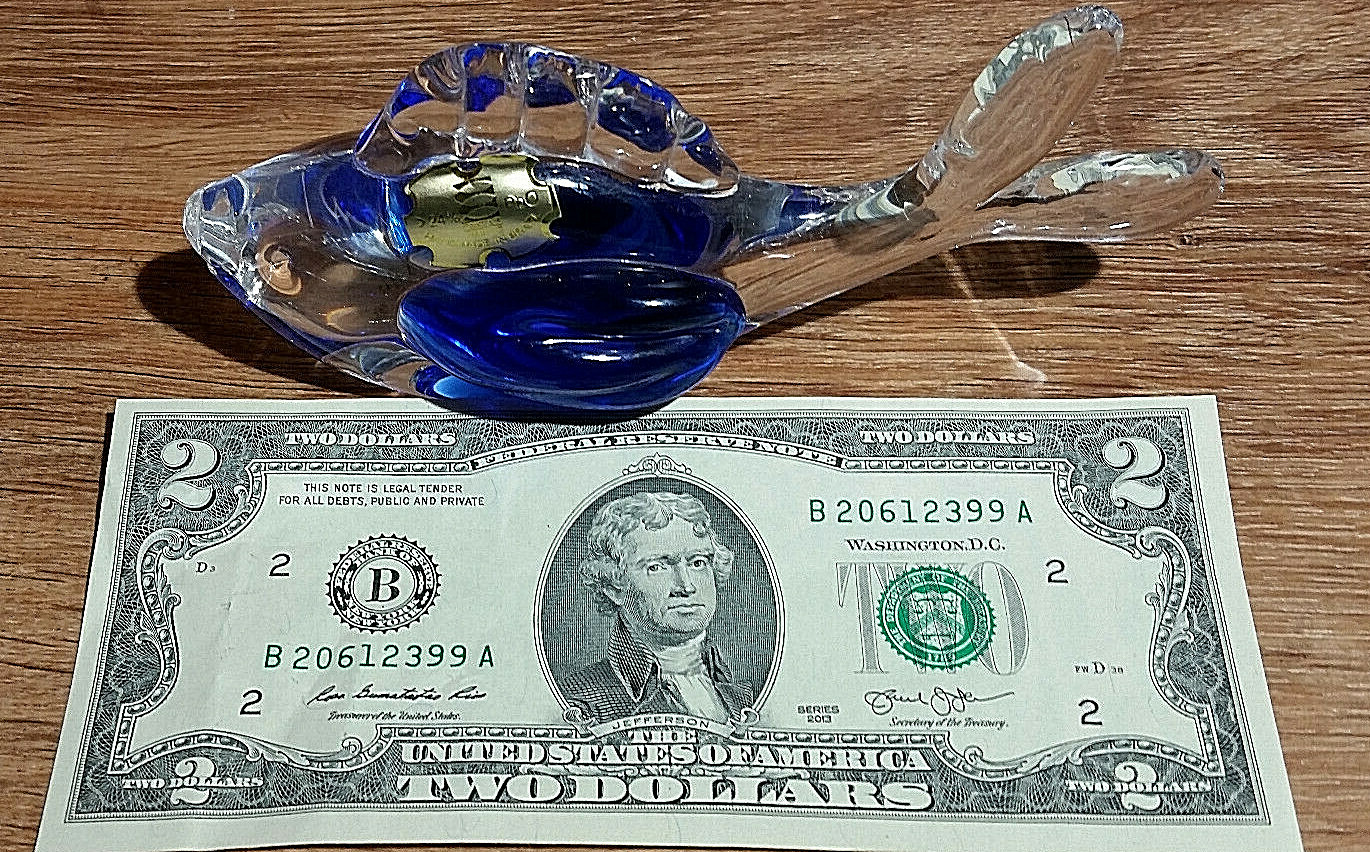 Original Cristais Hering, Crystal Fish, Handmade in Brazil, Clear and Blue Glass