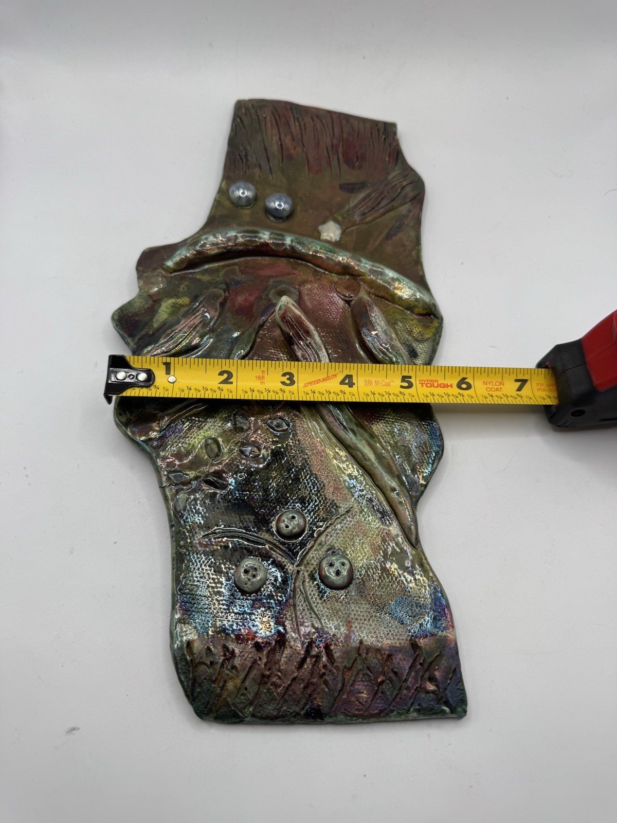 Signed L Raku Art Pottery Wall Plaque Metallic Iridescent Glaze Beautiful Unique