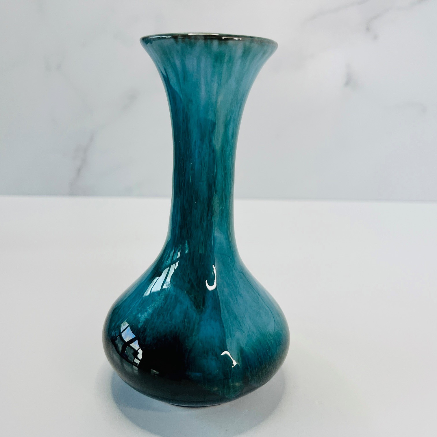 💠 Blue Mountain Pottery Canada Bud Vase Blue Green Drip Glaze 5 5/8”