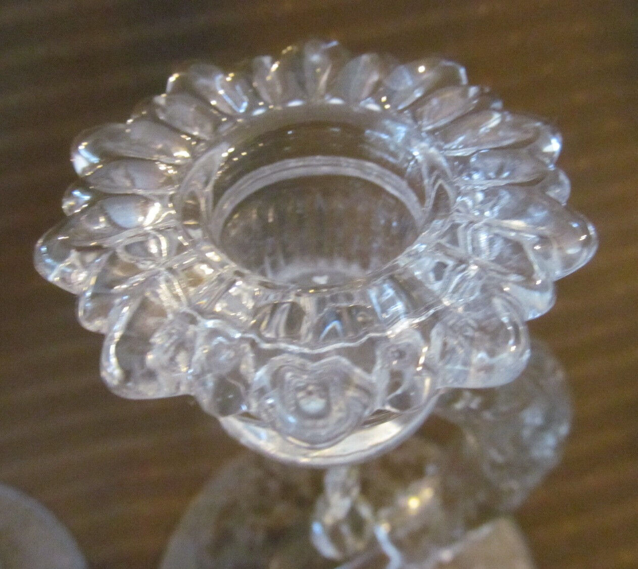 Pair~1940s ROSE POINT Cambridge Glass Candlesticks 7.5″ w/Prisms~Martha 497