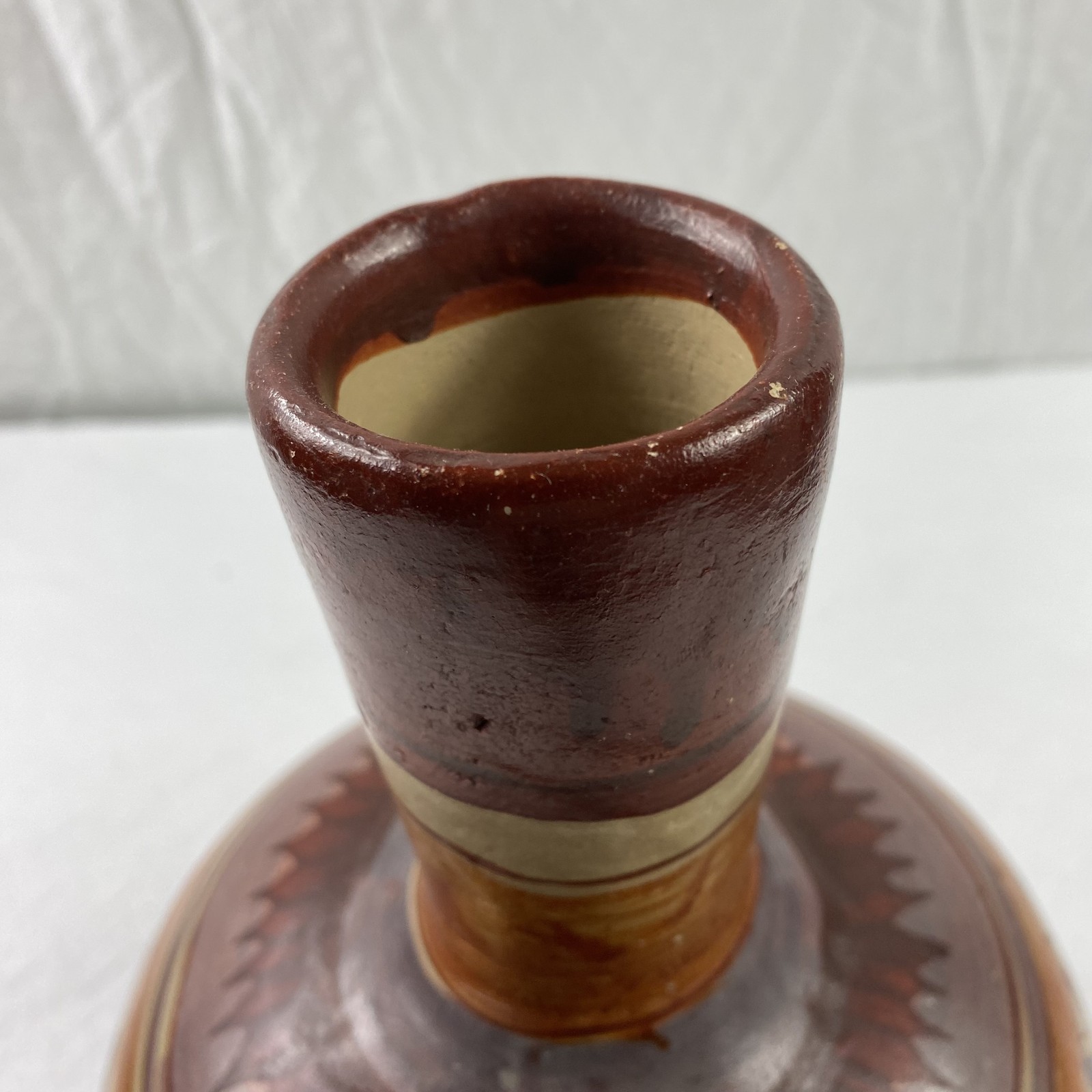Vintage Art Pottery Vase Hand Painted Abstract Leaf Drip Boho 12″ Tall Decor