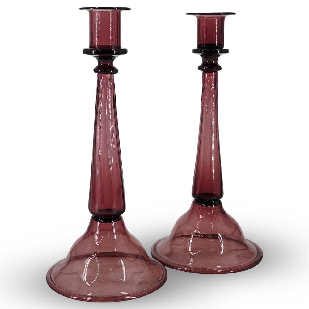 Pair Amethyst Glass Candlesticks