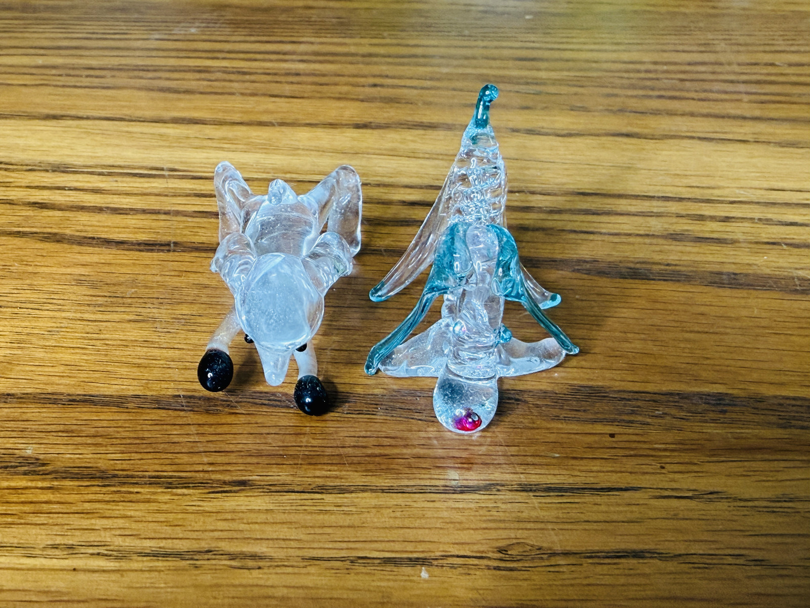 VTG LOT 2 GLASS DOG FIGURES Blue Clear Pink Figurine Art Decor Flemington NJ