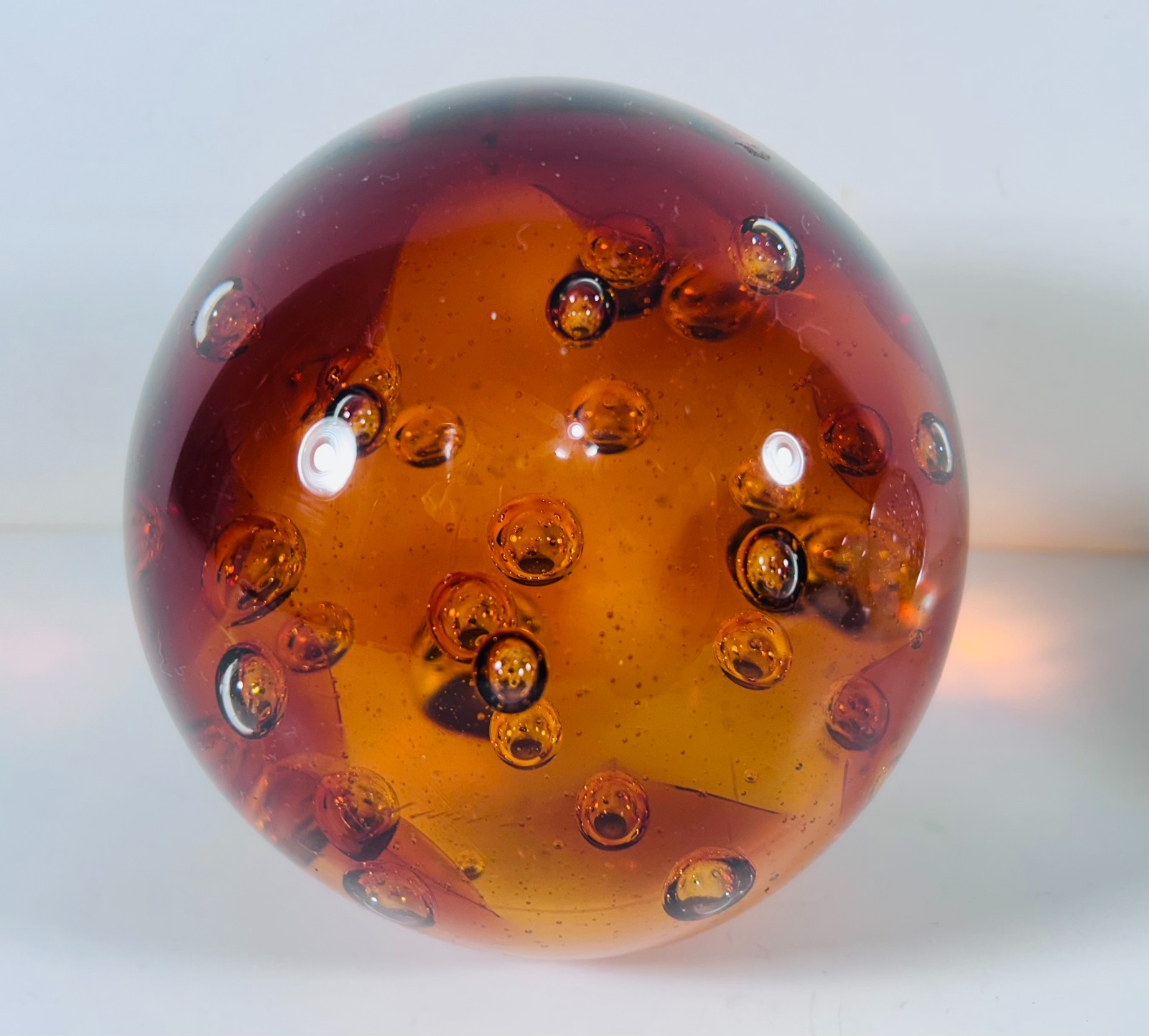 (5) Vintage Art Glass Bubbles Paperweight Amber /Clear / Red (10 lbs)