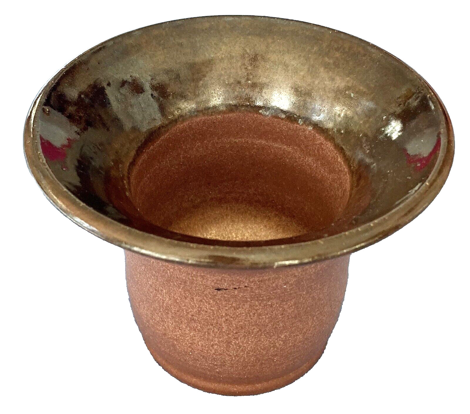 Metallic Copper Glazed Vase 4″ Rustic Earthy Mid-Century Art Deco Glamour MCM 97