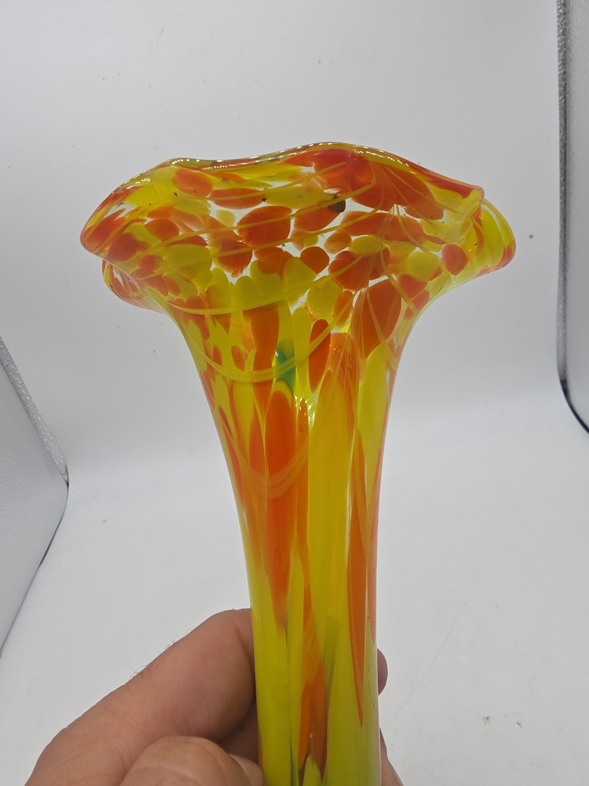 MCM Murano Style Orange And Yellow Stretched Glass Vase | 7″H